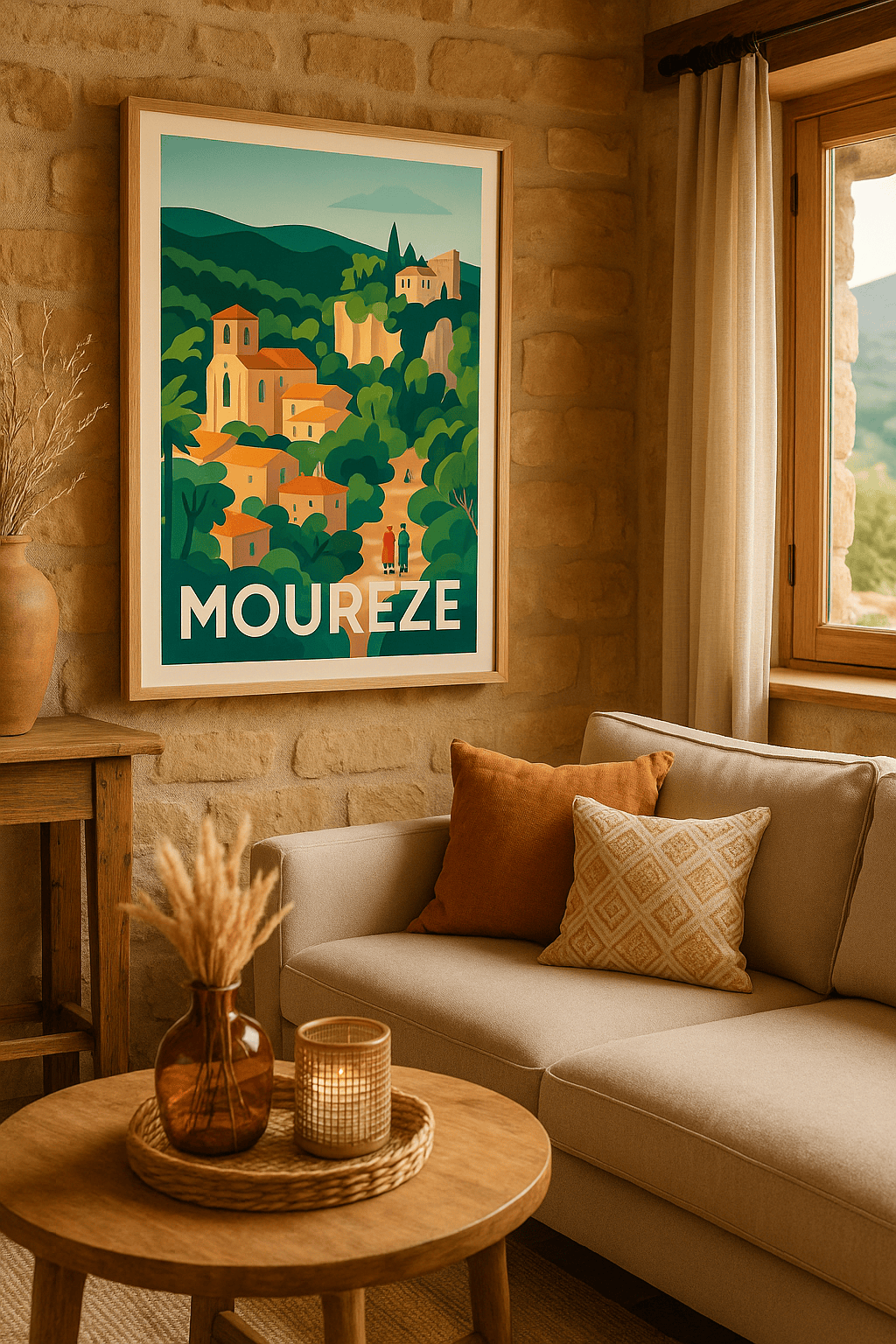 Affiche Mourèze — Charme bucolique au cœur des Causses · poster d'art de Mourèze