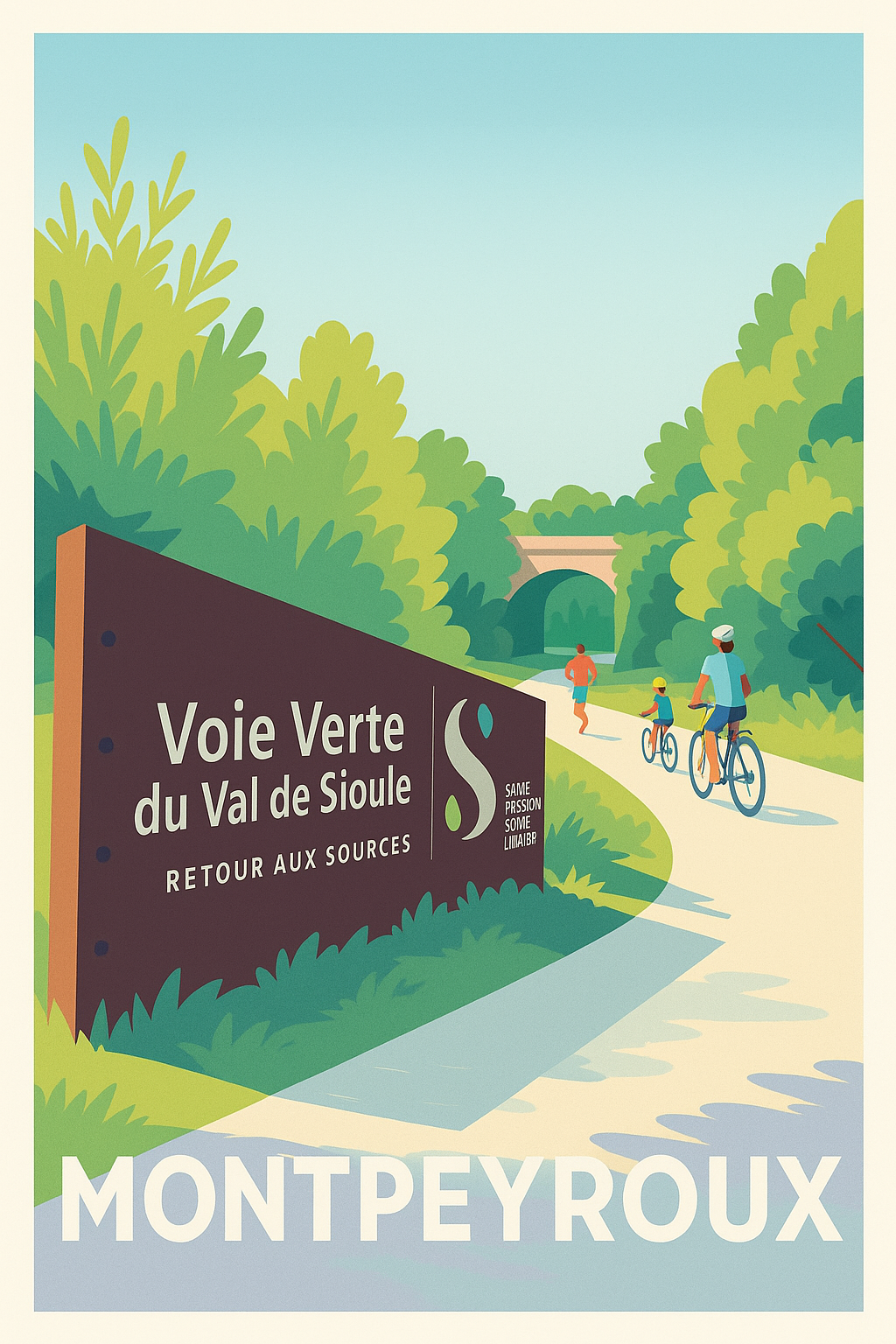 Affiche Montpeyroux — Évasion nature sur la Voie Verte du Val de Sioule · poster d'art de Montpeyroux