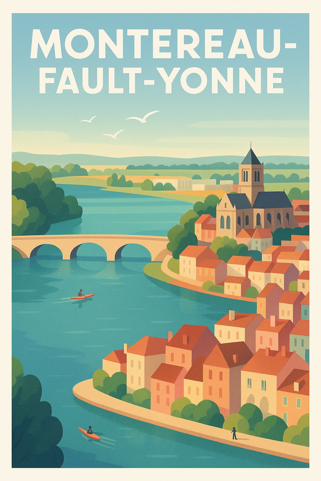 Affiche Montereau-Fault-Yonne — Charme paisible au bord de l'eau · poster d'art de Montereau-Fault-Yonne