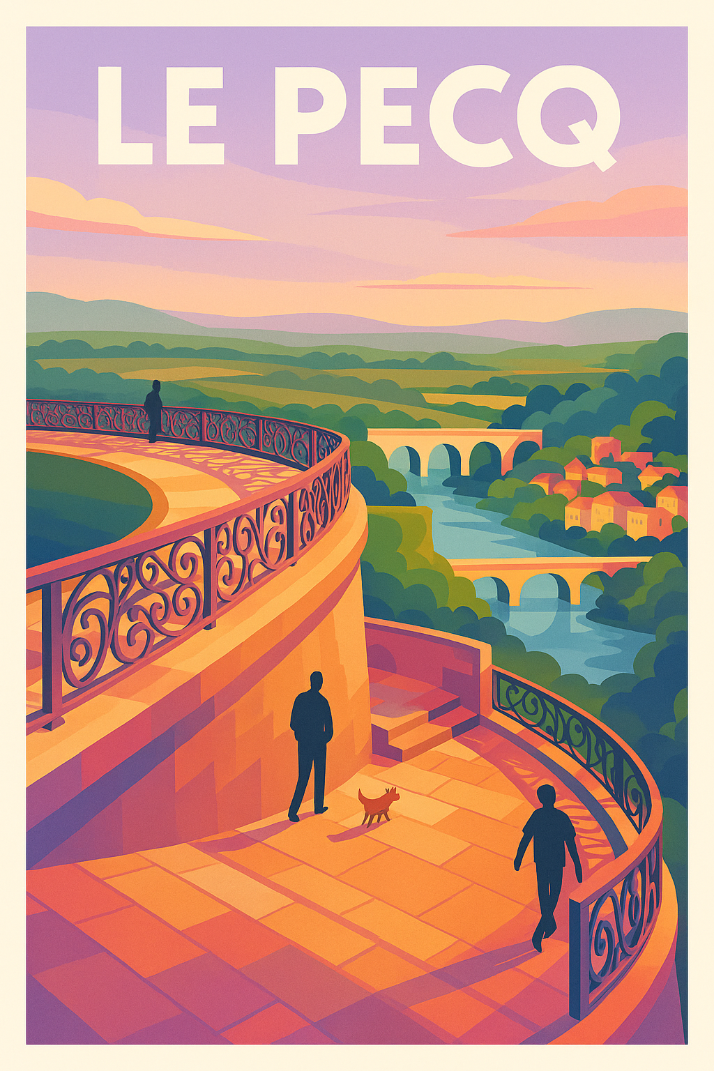 Affiche de Le Pecq - Vue panoramique au coucher du soleil