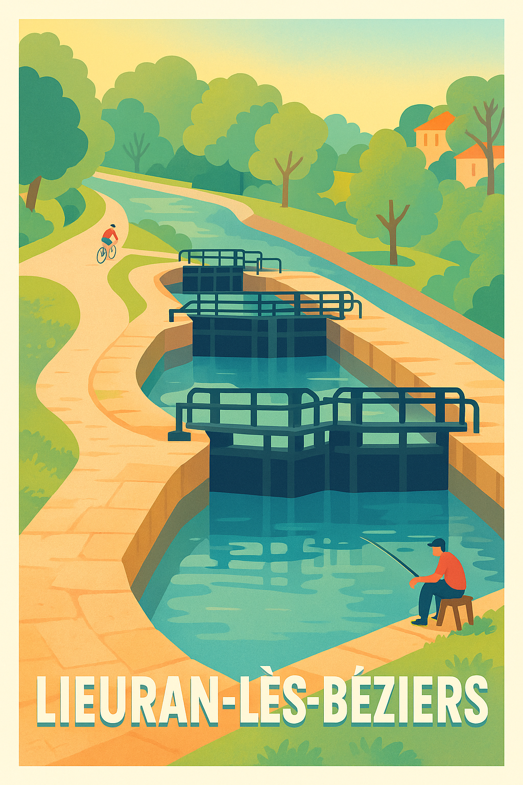 Affiche Lieuran-lès-Béziers — Sérénité au fil de l'eau · poster d'art de Lieuran-lès-Béziers