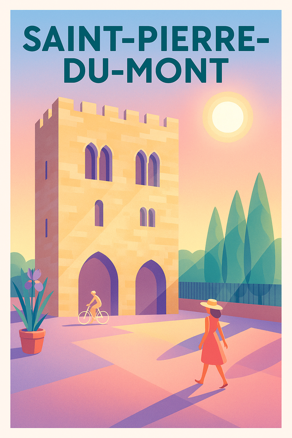 Affiche de Saint-Pierre-du-Mont - L'élégance intemporelle au soleil couchant