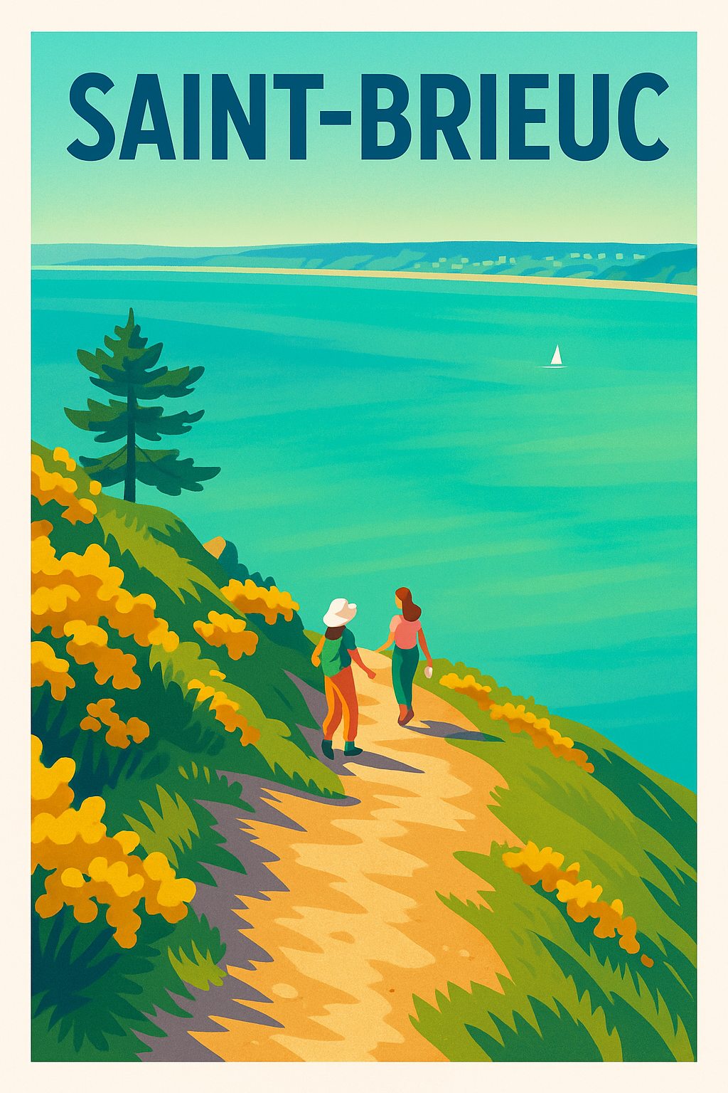 Affiche Saint-Brieuc — Promenade au bord de la mer · poster d'art de Saint-Brieuc