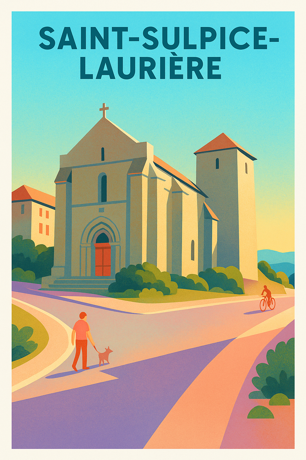 Affiche Saint-Sulpice-Laurière — L'église au cœur du village paisible · poster d'art de Saint-Sulpice-Laurière
