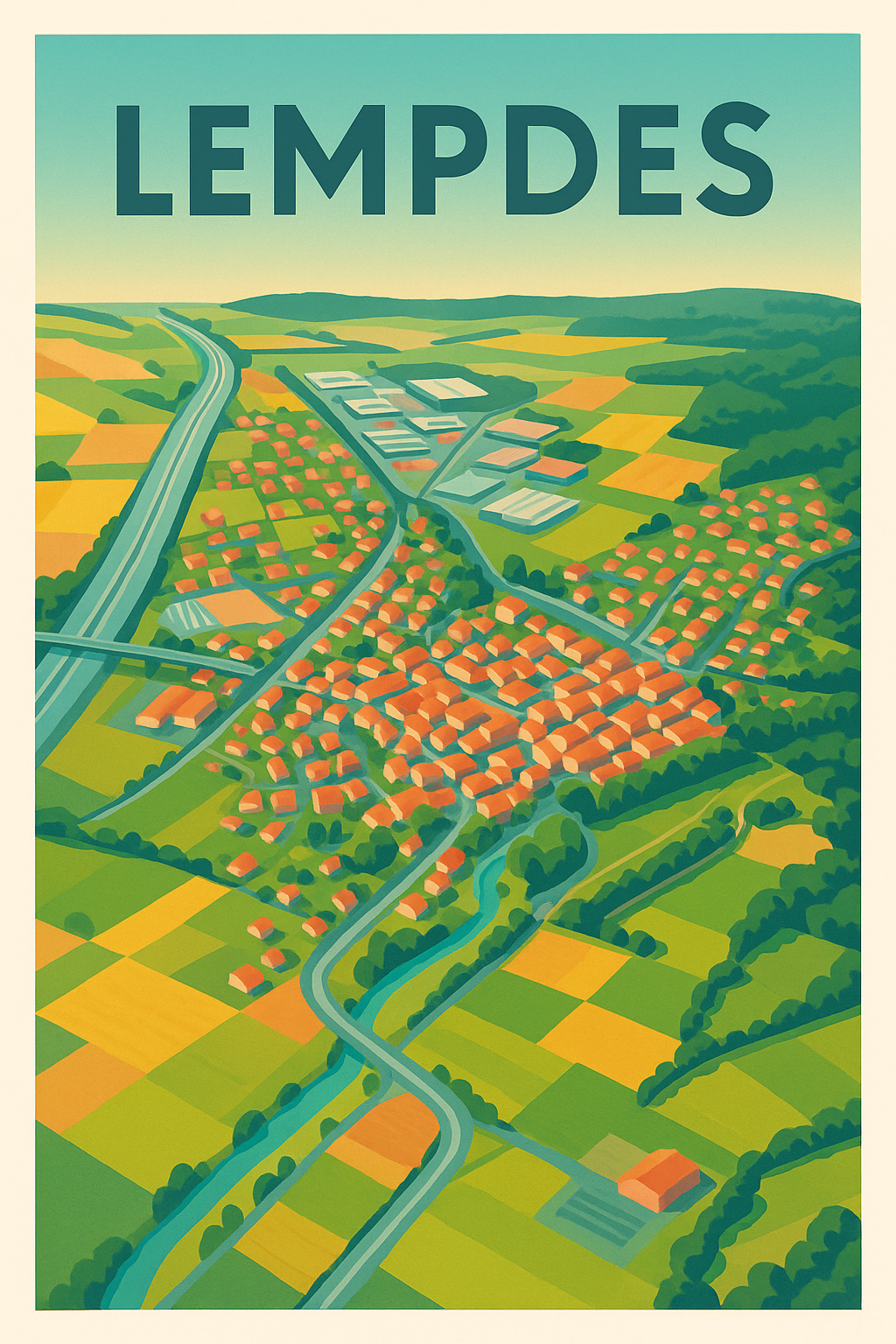 Affiche de Lempdes - Vue aérienne bucolique