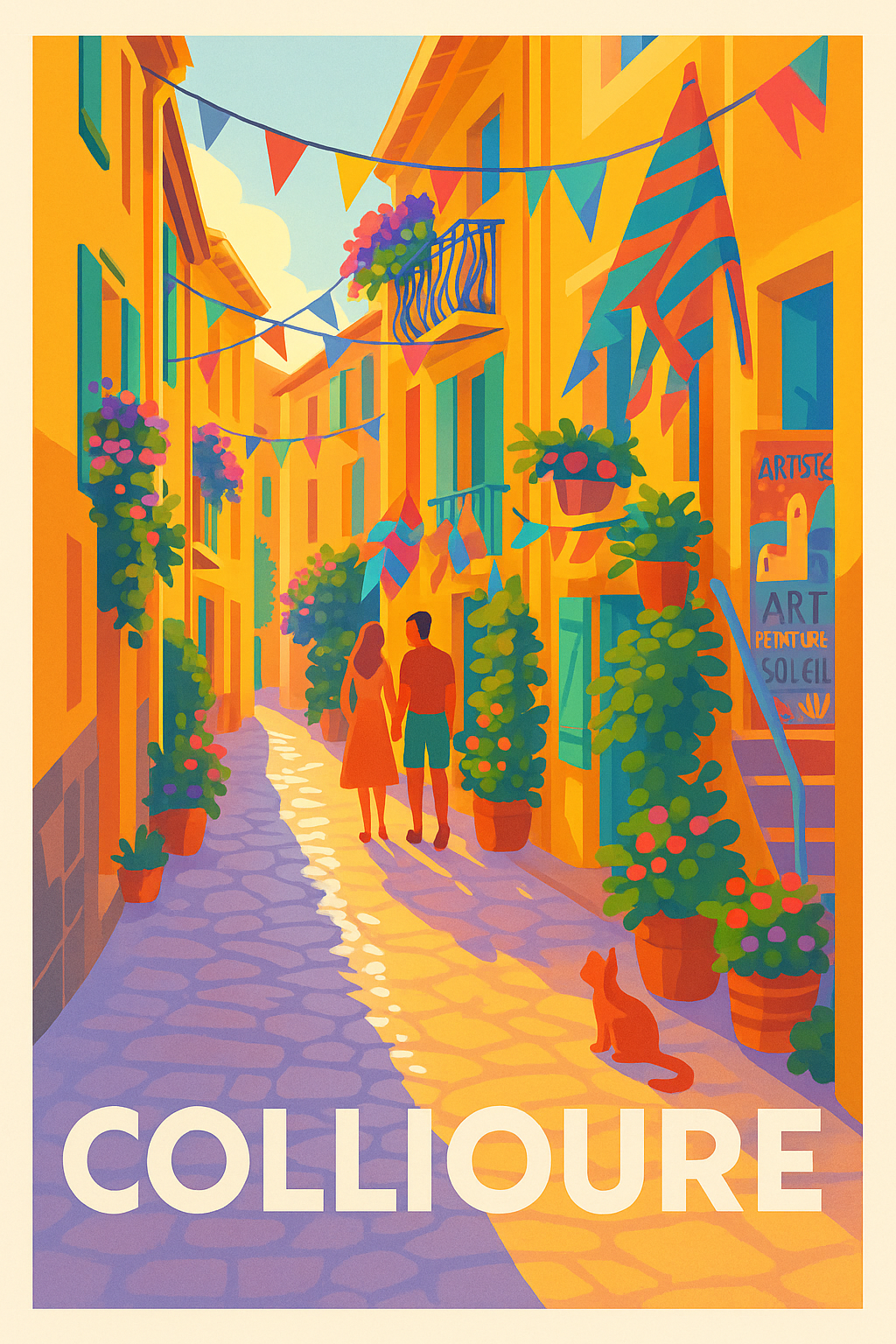 Affiche Collioure — Flânerie ensoleillée au cœur du village · poster d'art de Collioure
