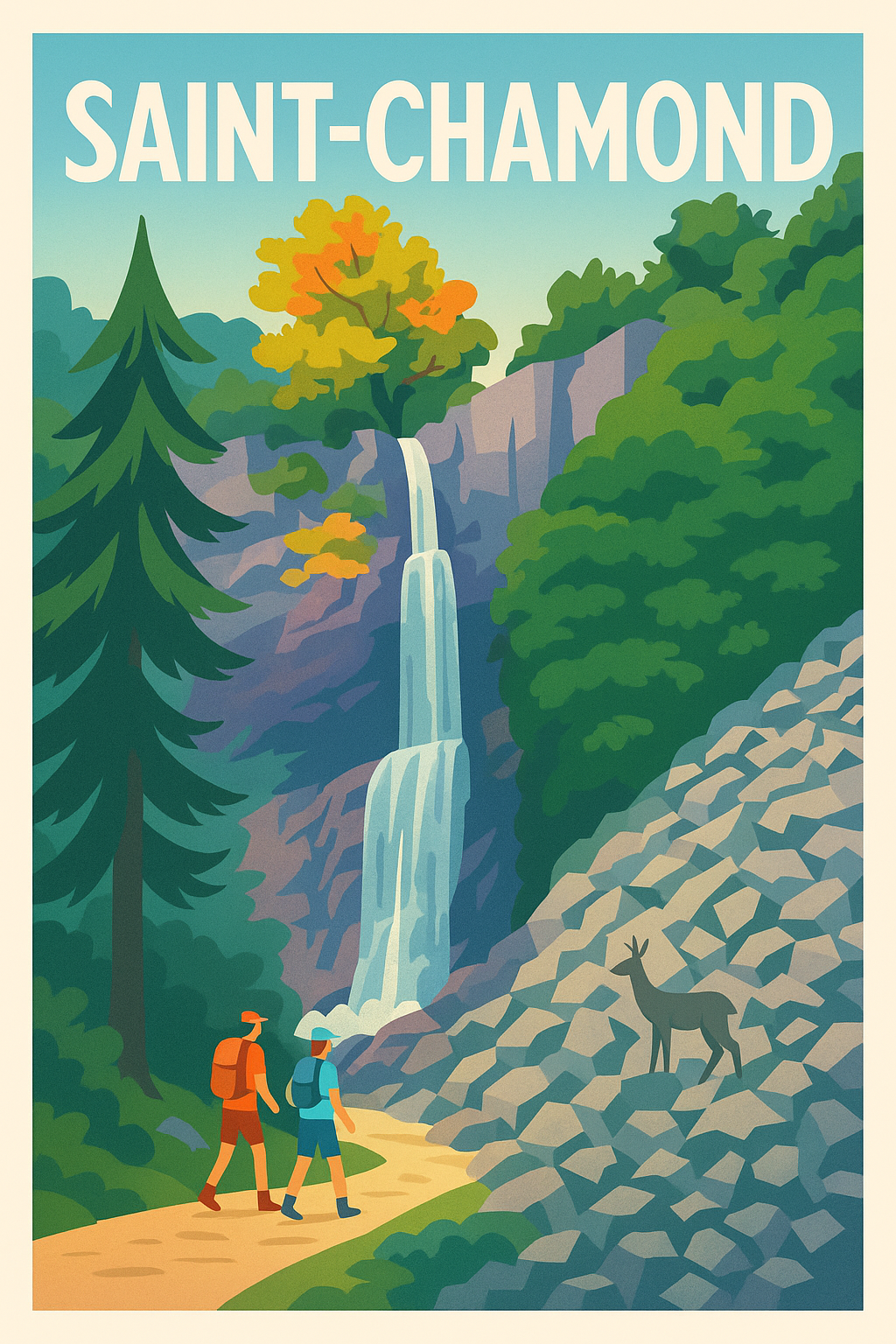 Affiche Saint-Chamond — Escapade nature et cascade majestueuse · poster d'art de Saint-Chamond