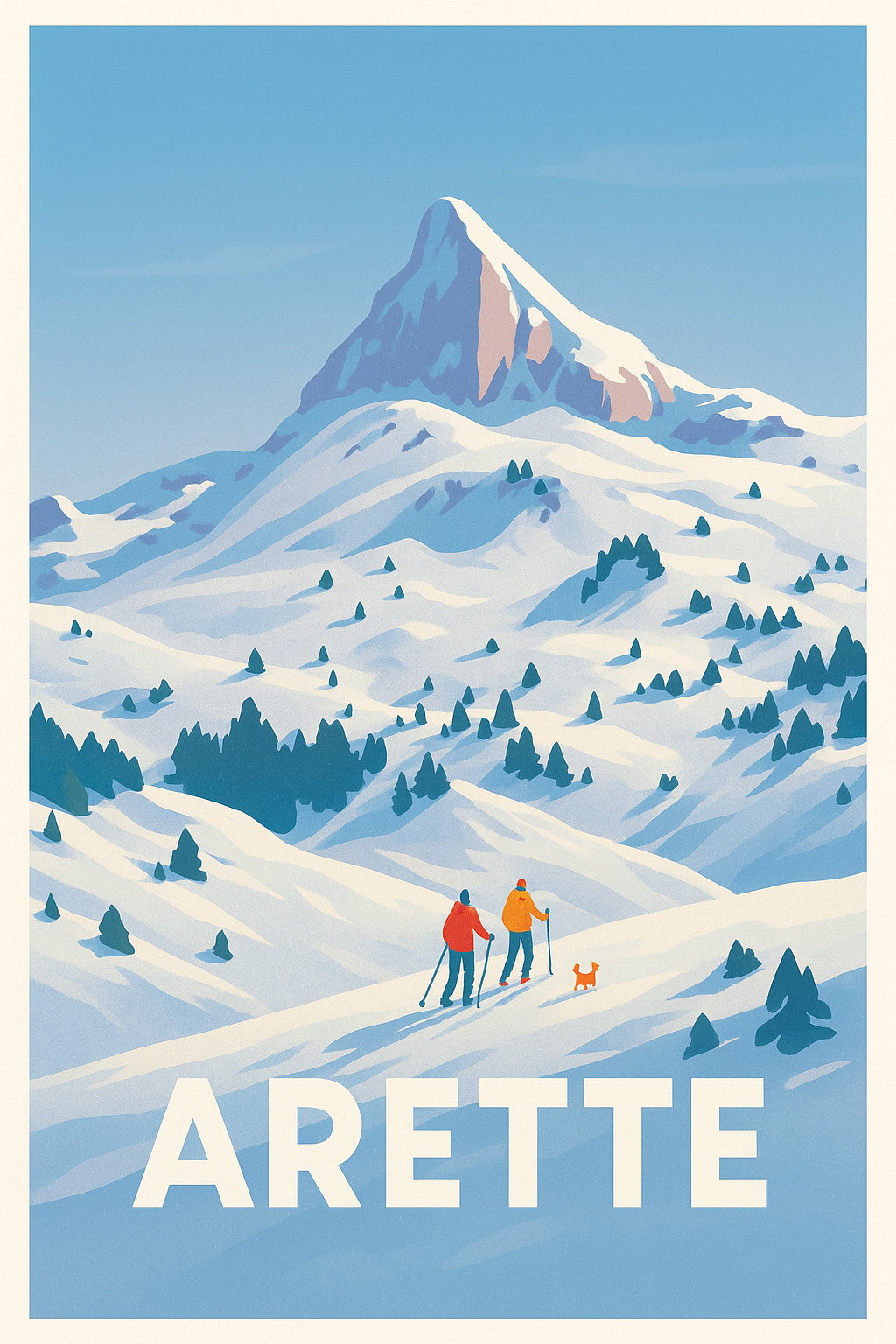 Affiche de Arette - Randonneurs en montagne enneigée