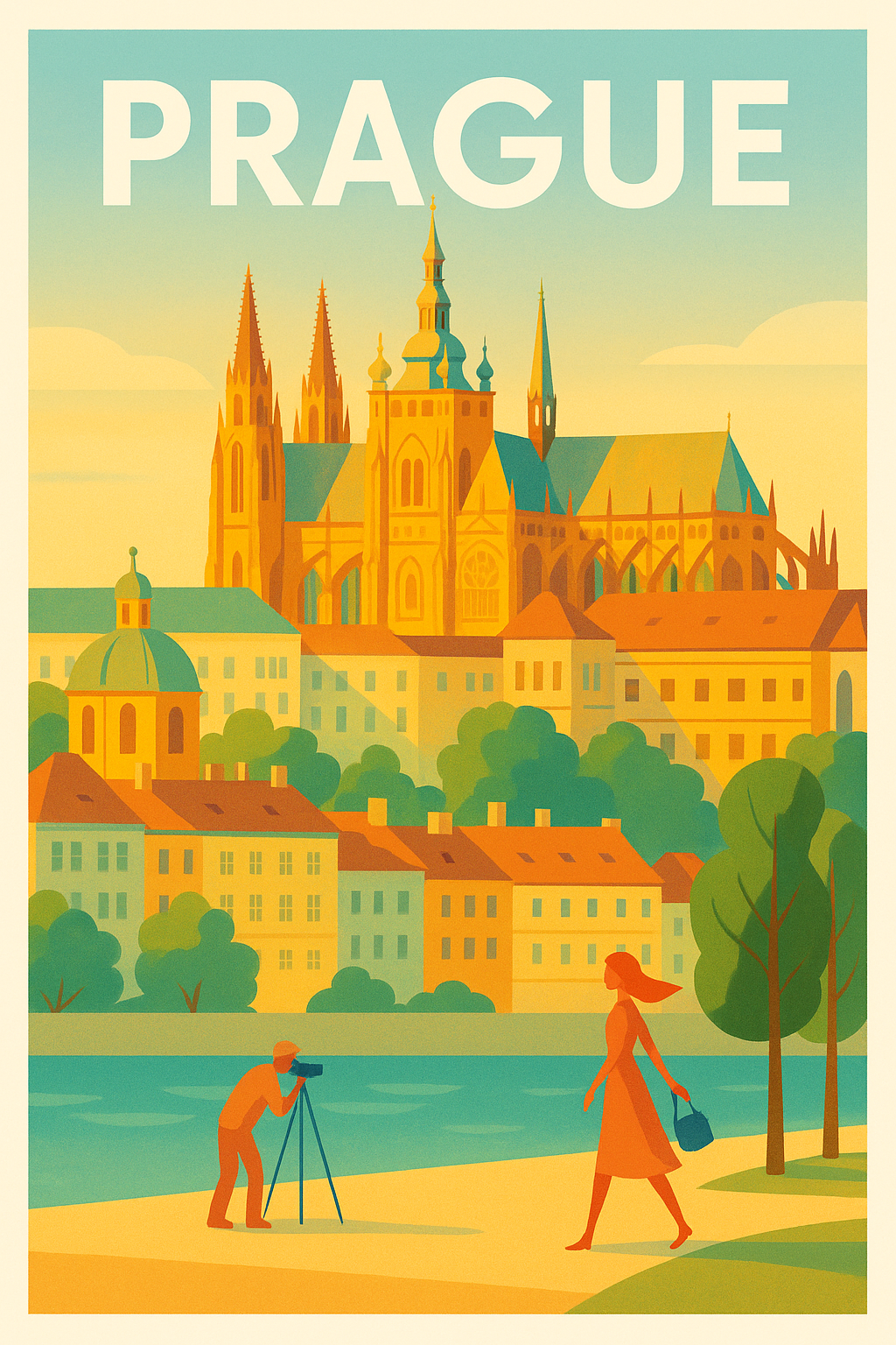 Affiche de Prague - Lumières dorées sur la cité historique