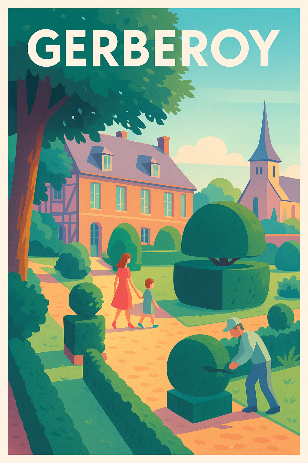 Affiche Gerberoy — Charme et Sérénité d'un Jardin à la Française · poster d'art de Gerberoy