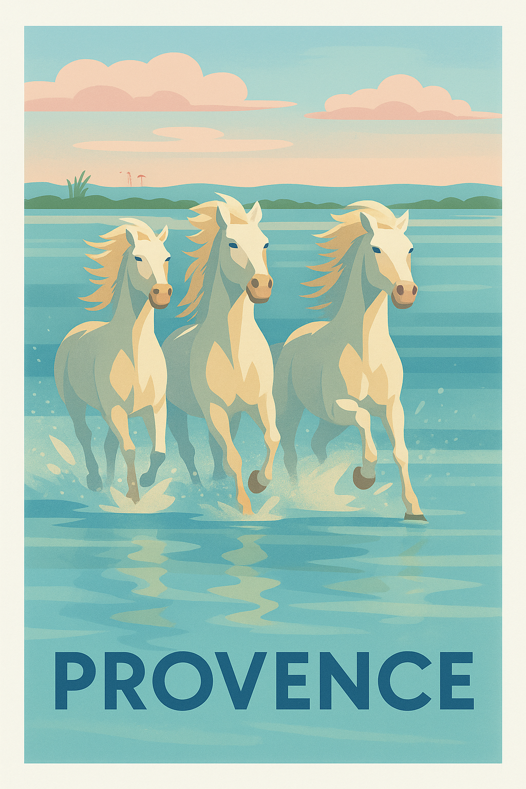 Affiche de Provence - La magie des chevaux blancs en Camargue