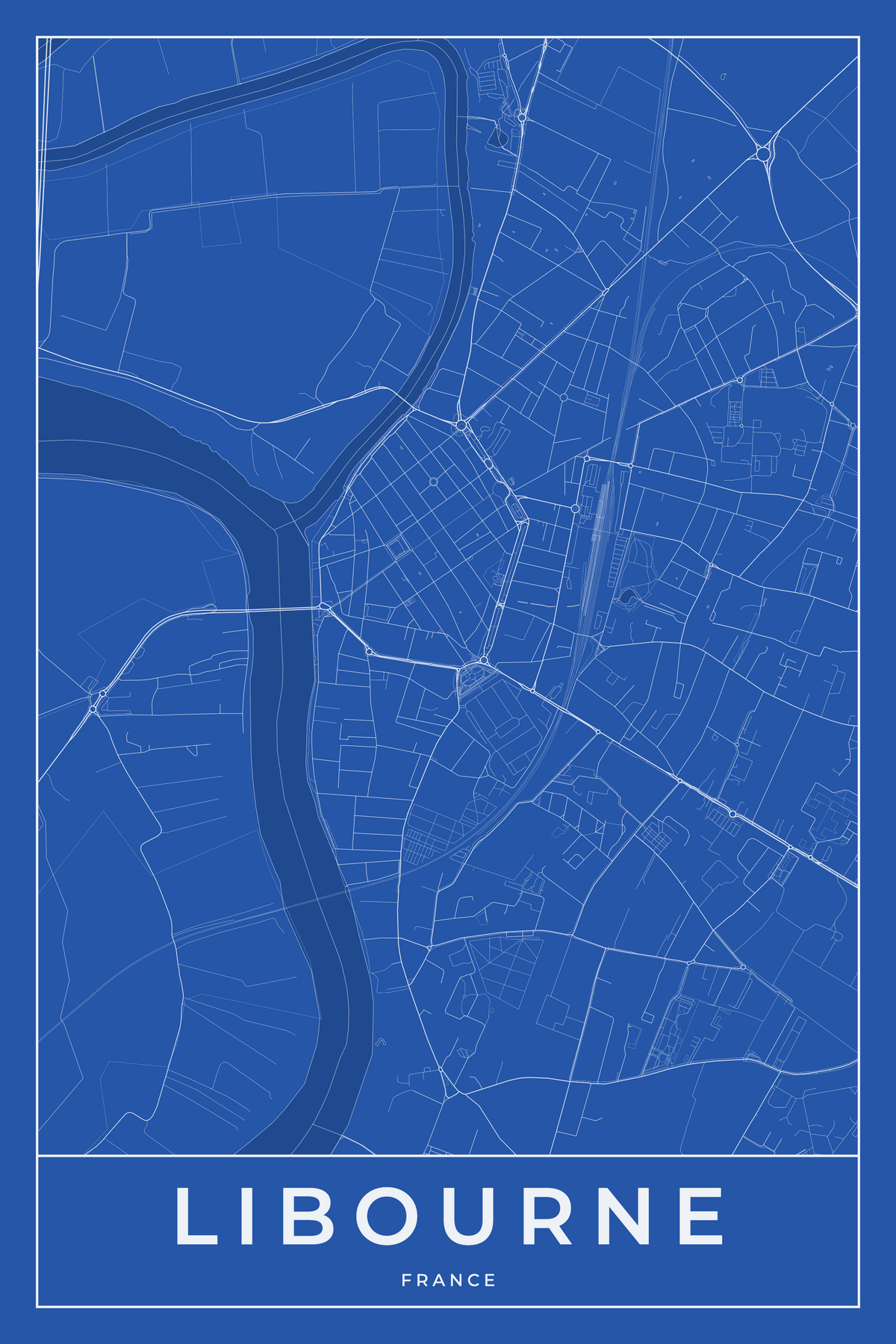 Carte de Libourne bleue - Affiche personnalisée