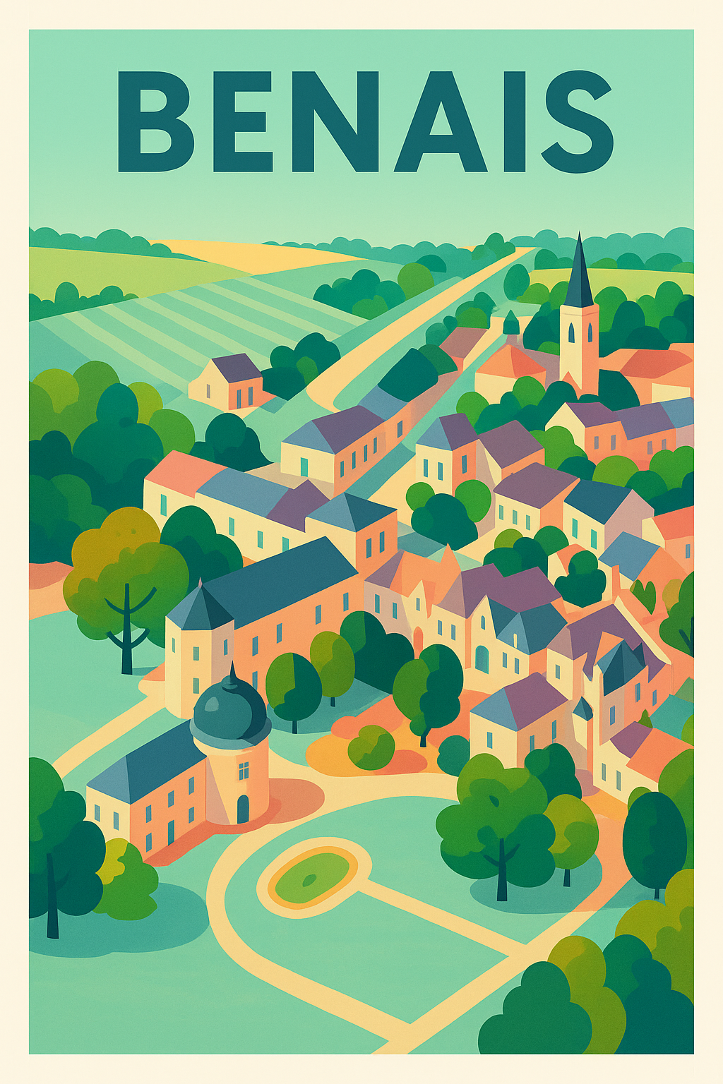 Affiche de Benais - Le charme paisible de la campagne tourangelle
