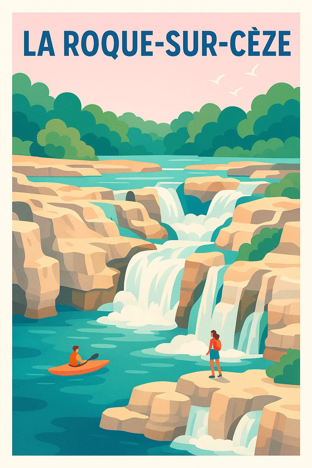 Affiche La Roque-sur-Cèze — Aventures et cascades en pleine nature · poster d'art de La Roque-sur-Cèze