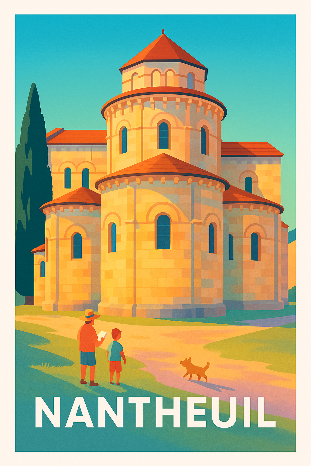 Affiche de Nantheuil - Charme roman au soleil couchant