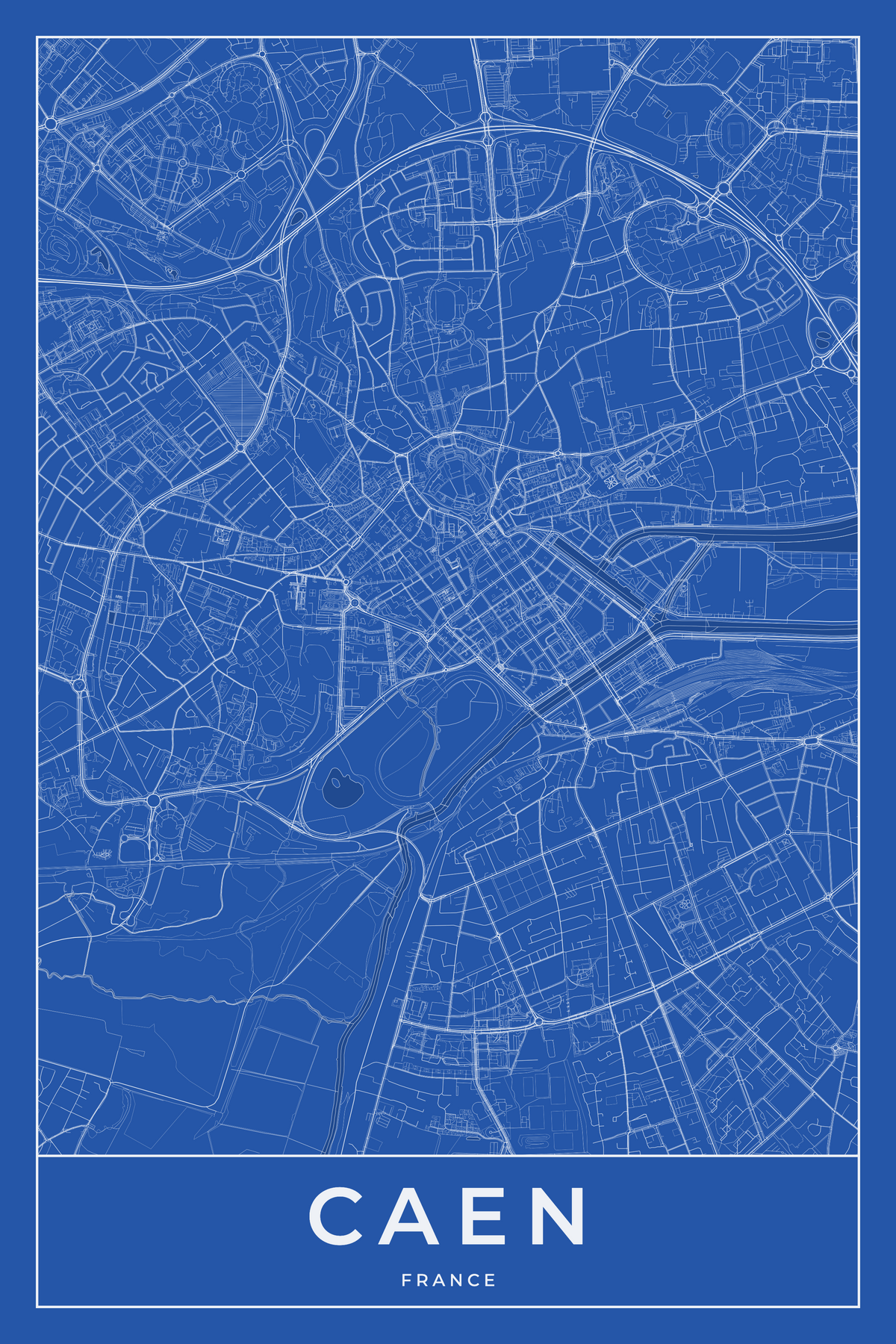 Carte de Caen bleue - Affiche personnalisée