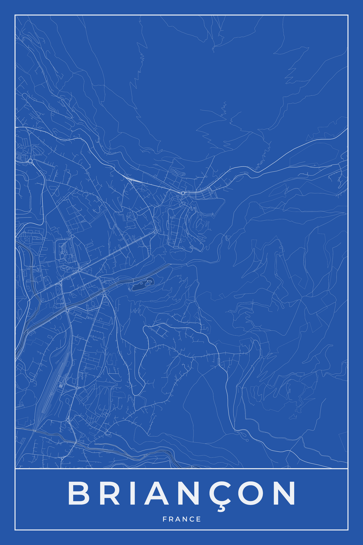 Carte de Briançon bleue - Affiche personnalisée