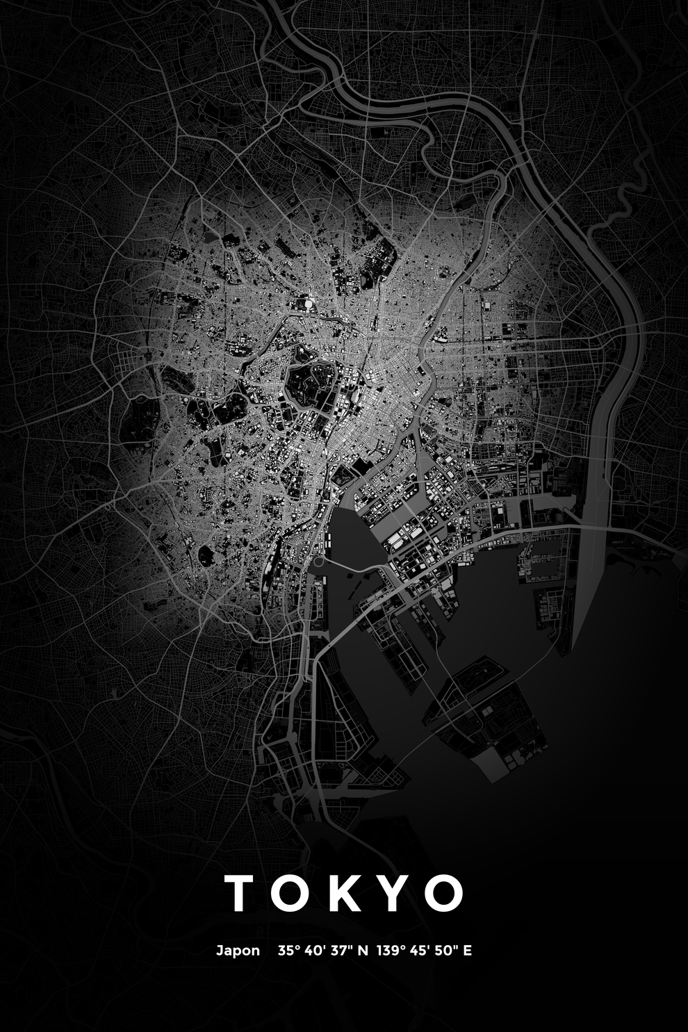 Carte de Tokyo nuit - Affiche personnalisée