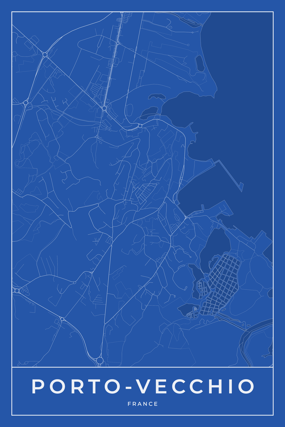 Carte de Porto-Vecchio bleue - Affiche personnalisée