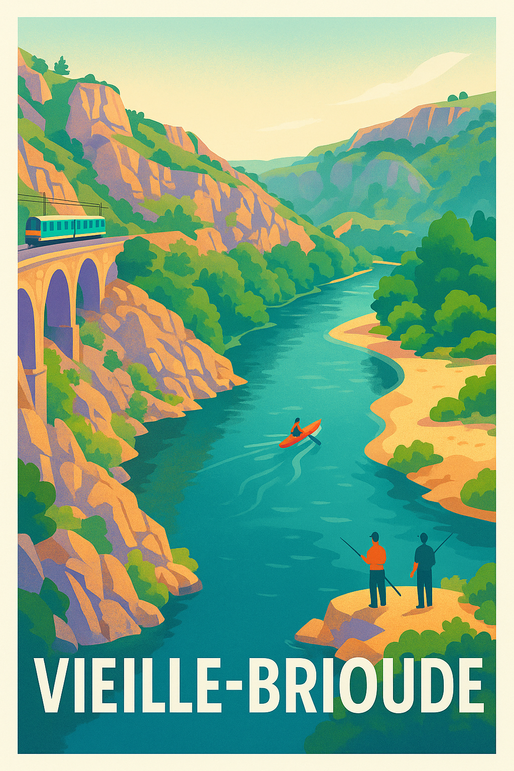 Affiche Vieille-Brioude — Évasion et nature au fil de l'eau · poster d'art de Vieille-Brioude