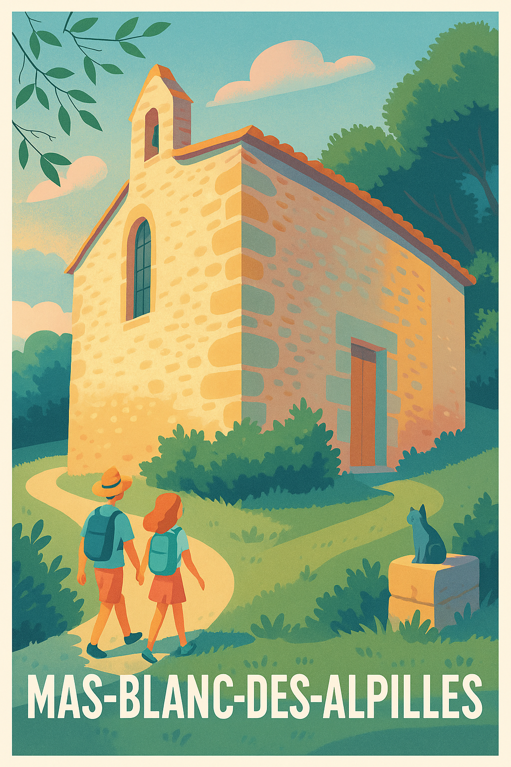 Affiche Mas-Blanc-des-Alpilles — Escapade bucolique au cœur de la Provence · poster d'art de Mas-Blanc-des-Alpilles