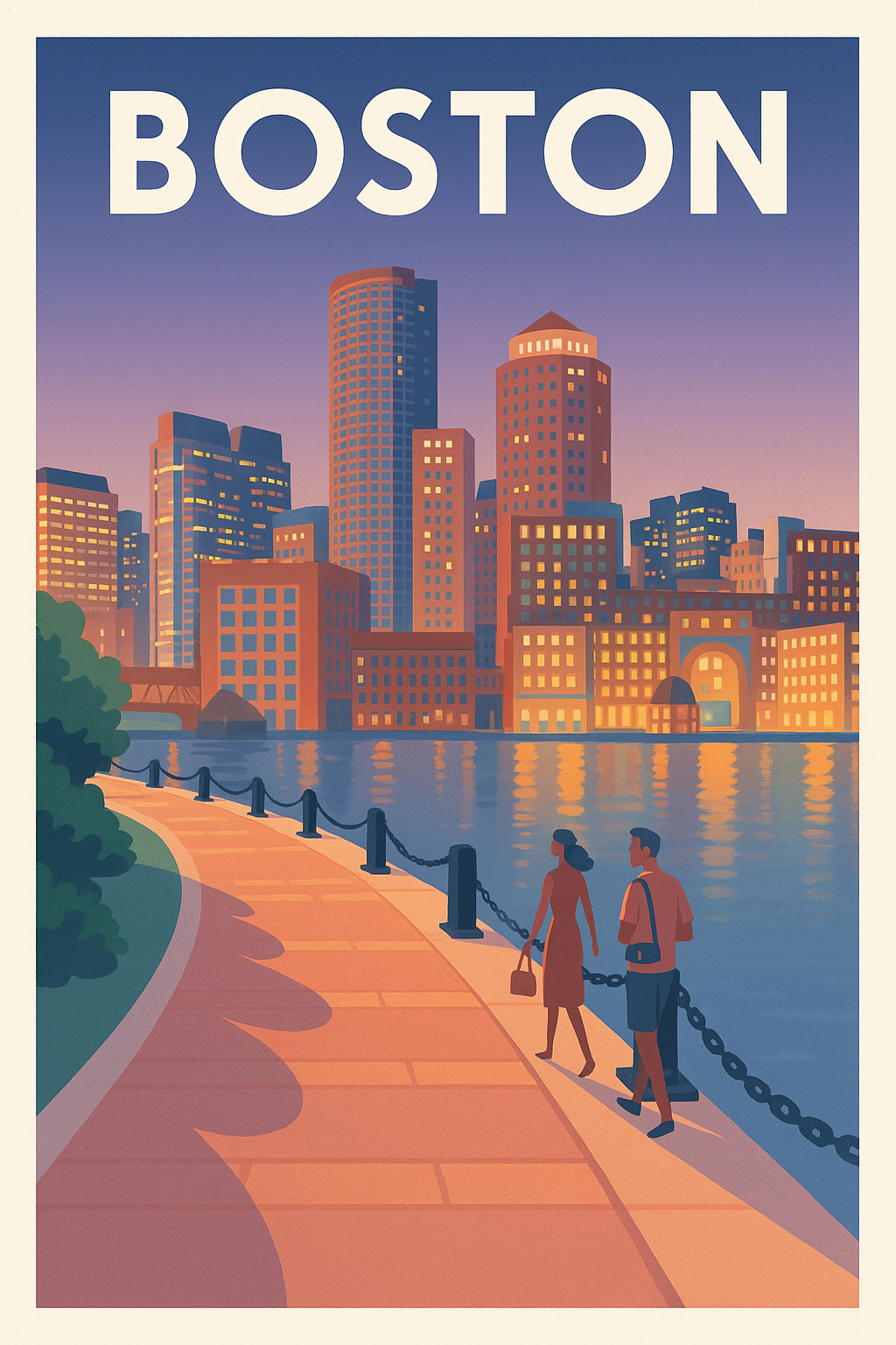 Affiche de Boston - Promenade au crépuscule sur le front de mer
