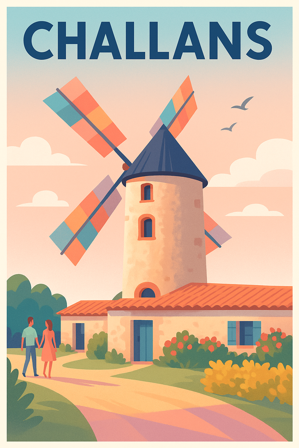 Affiche Challans — Le charme du moulin coloré · poster d'art de Challans