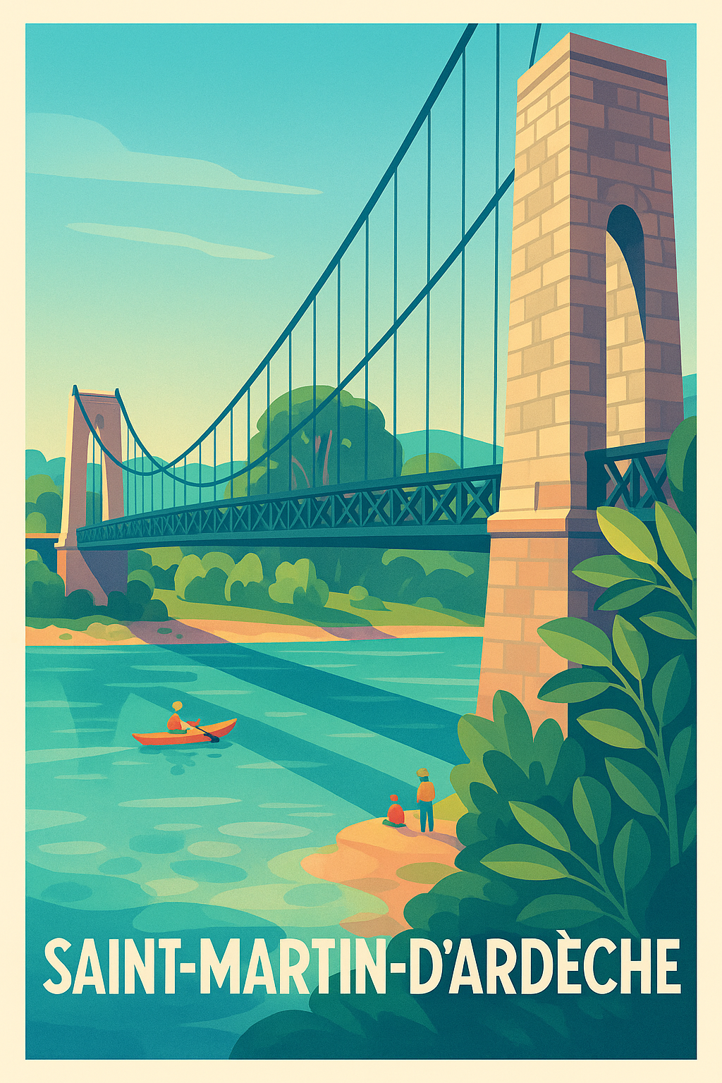 Affiche Saint-Martin-d'Ardèche — Charme et sérénité au fil de l'eau · poster d'art de Saint-Martin-d'Ardèche
