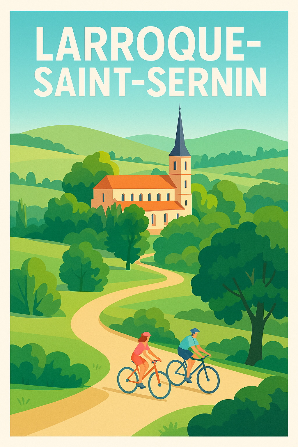 Affiche Larroque-Saint-Sernin — Échappée verte à vélo · poster d'art de Larroque-Saint-Sernin