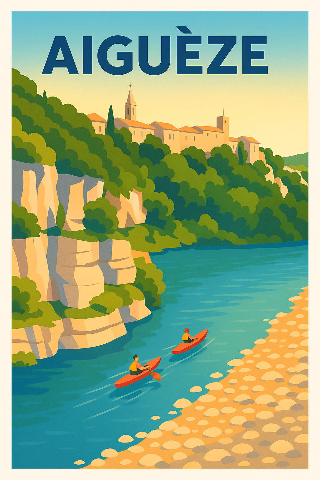 Affiche Aiguèze — Évasion et nature au fil de l'eau · poster d'art de Aiguèze