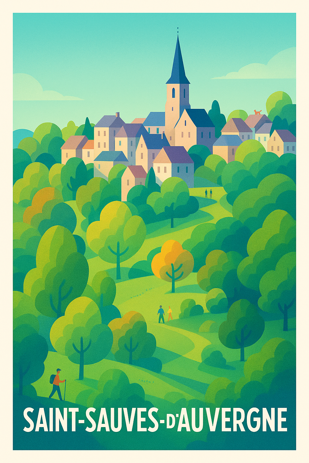 Affiche Saint-Sauves-d'Auvergne — Escapade bucolique en pleine nature · poster d'art de Saint-Sauves-d'Auvergne