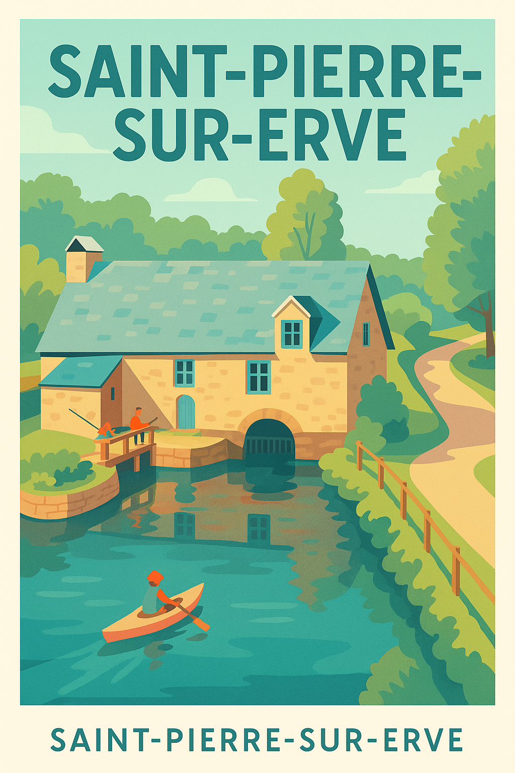 Affiche Saint-Pierre-sur-Erve — Évasion bucolique au fil de l'eau · poster d'art de Saint-Pierre-sur-Erve
