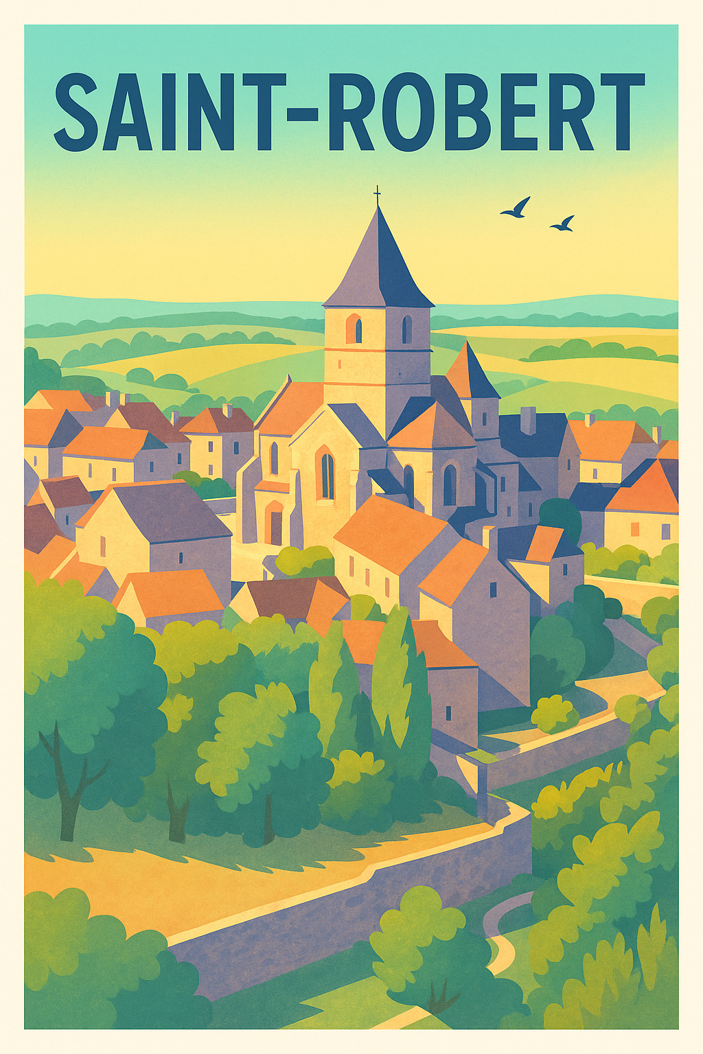 Affiche Saint-Robert — Village pittoresque du Limousin · poster d'art de Saint-Robert