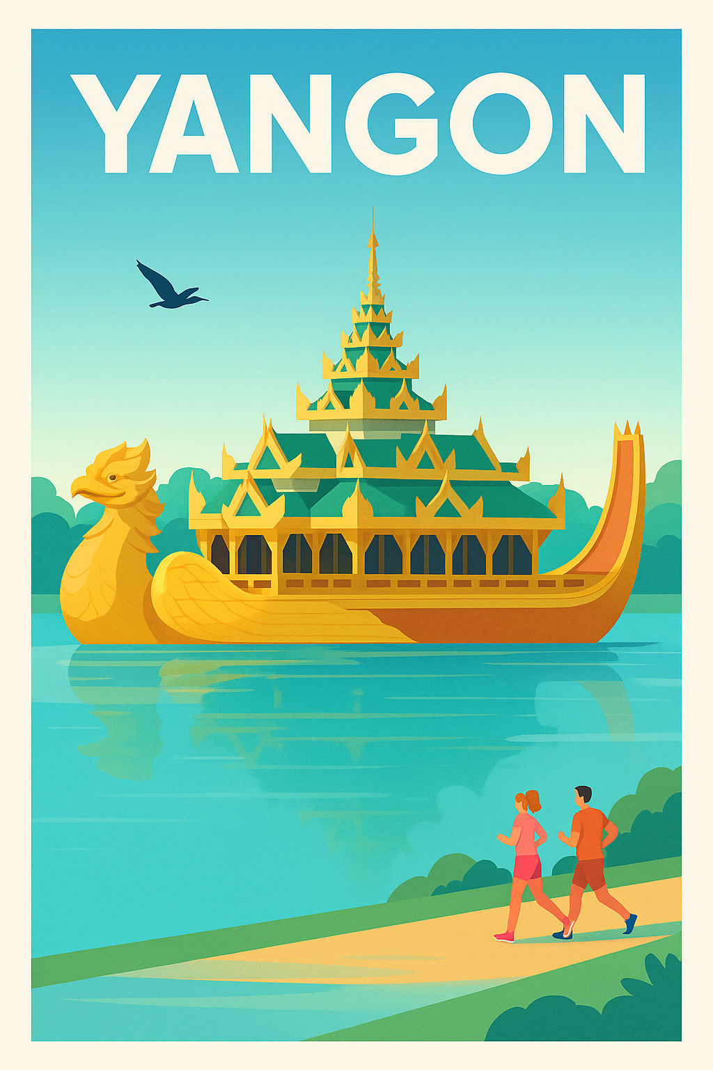 Affiche de Yangon - L'élégance dorée sur l'eau