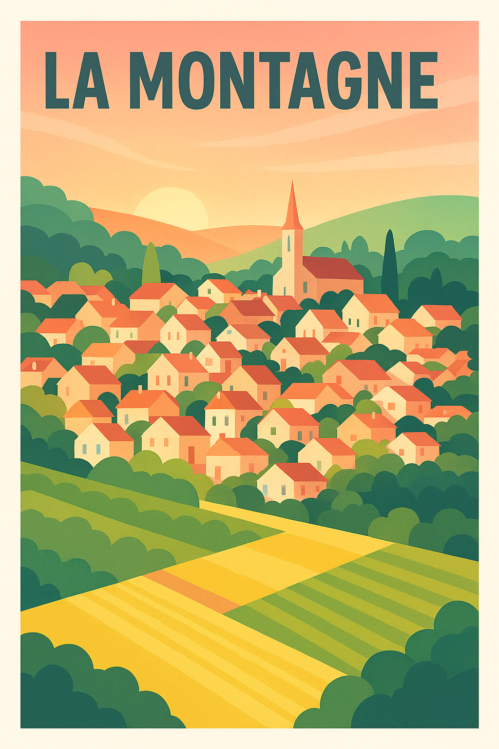 Affiche de La Montagne - Charme champêtre au coucher du soleil
