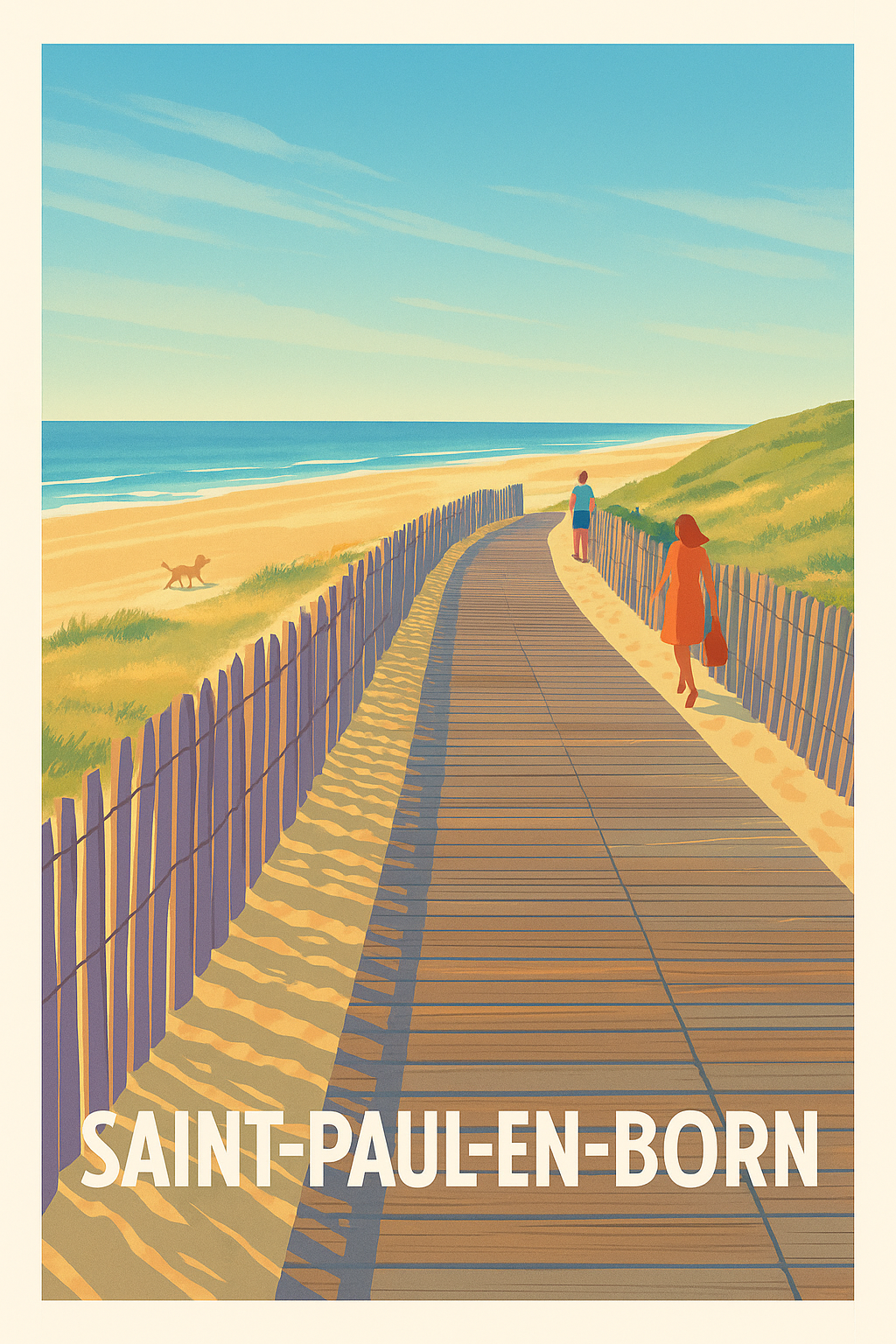 Affiche Saint-Paul-en-Born — Promenade en bord de mer · poster d'art de Saint-Paul-en-Born