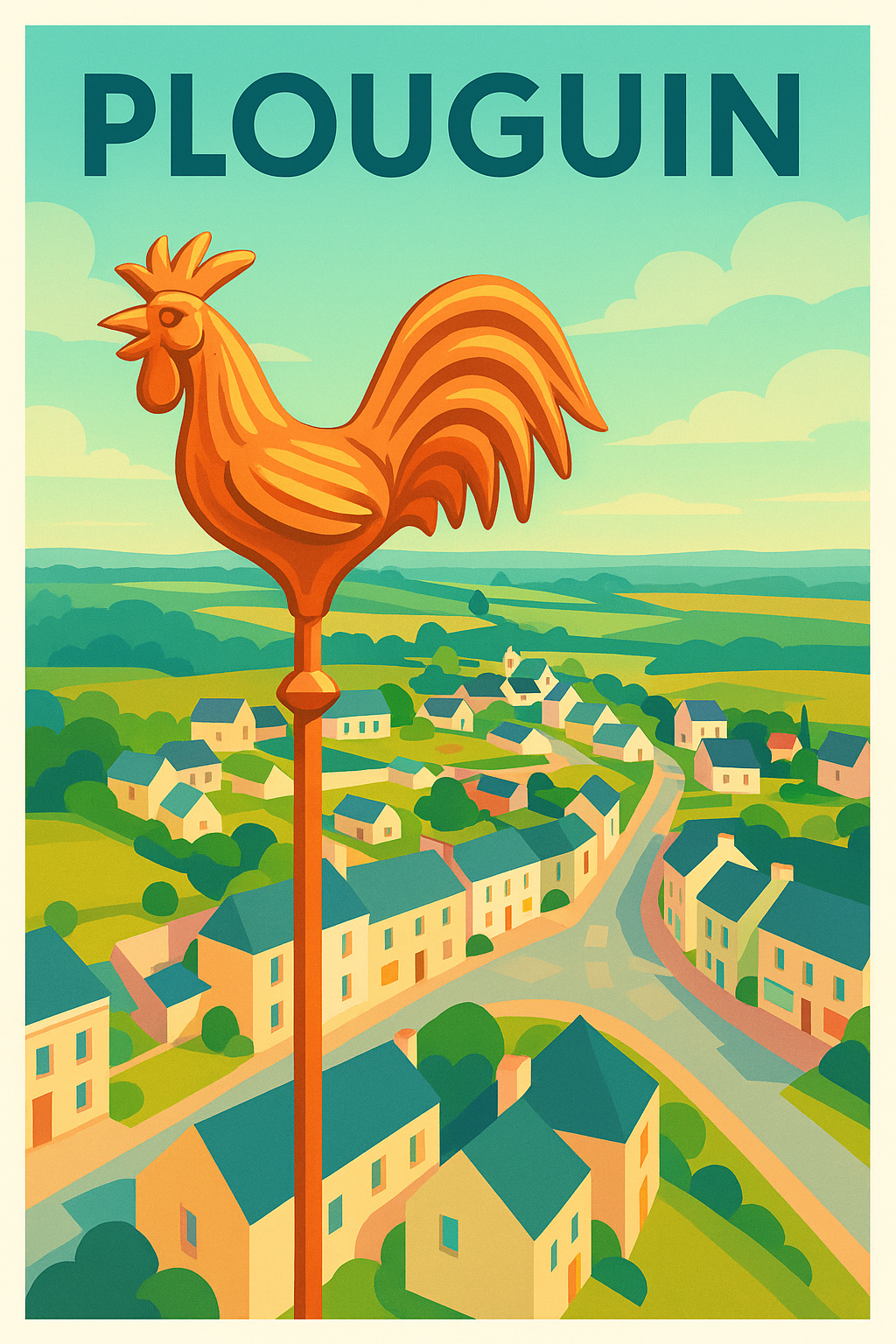 Affiche de Plouguin - Vue bucolique et emblème local
