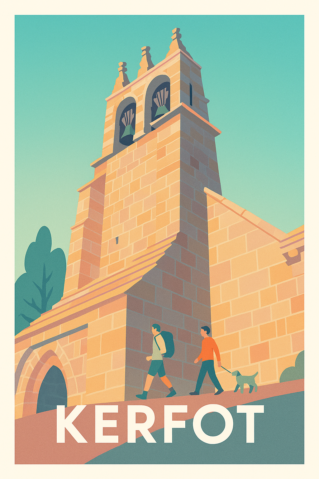 Affiche Kerfot — Promenade ensoleillée au clocher historique · poster d'art de Kerfot