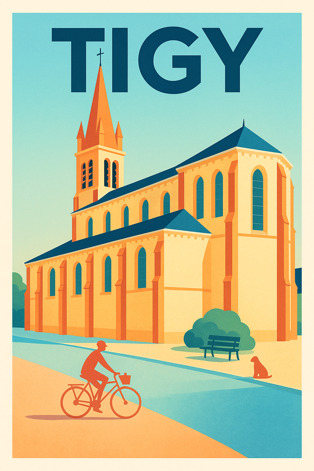 Affiche de Tigy - Découvrez le charme paisible de la ville à vélo