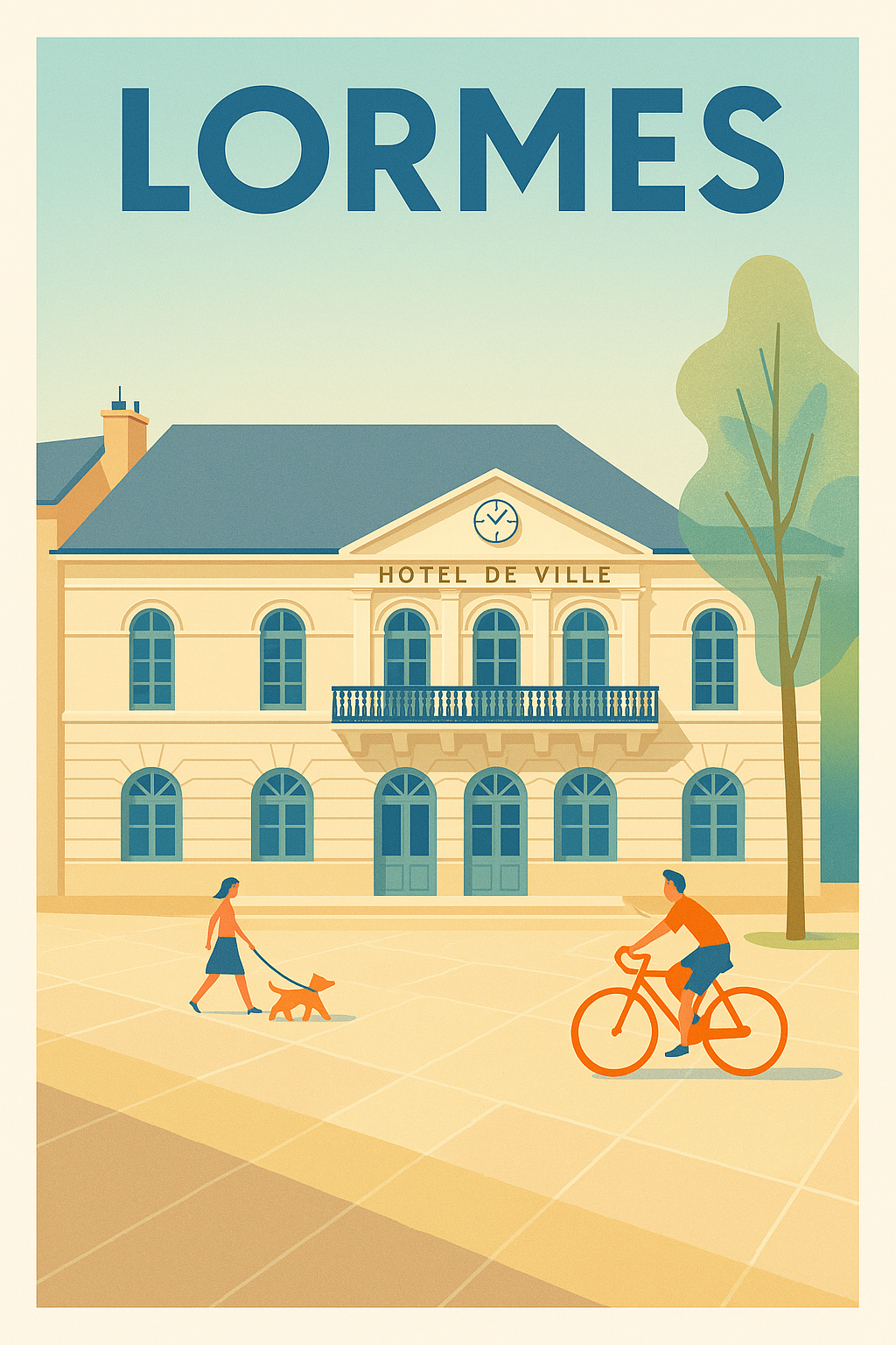 Affiche de Lormes - Charme paisible de la mairie et ses promeneurs