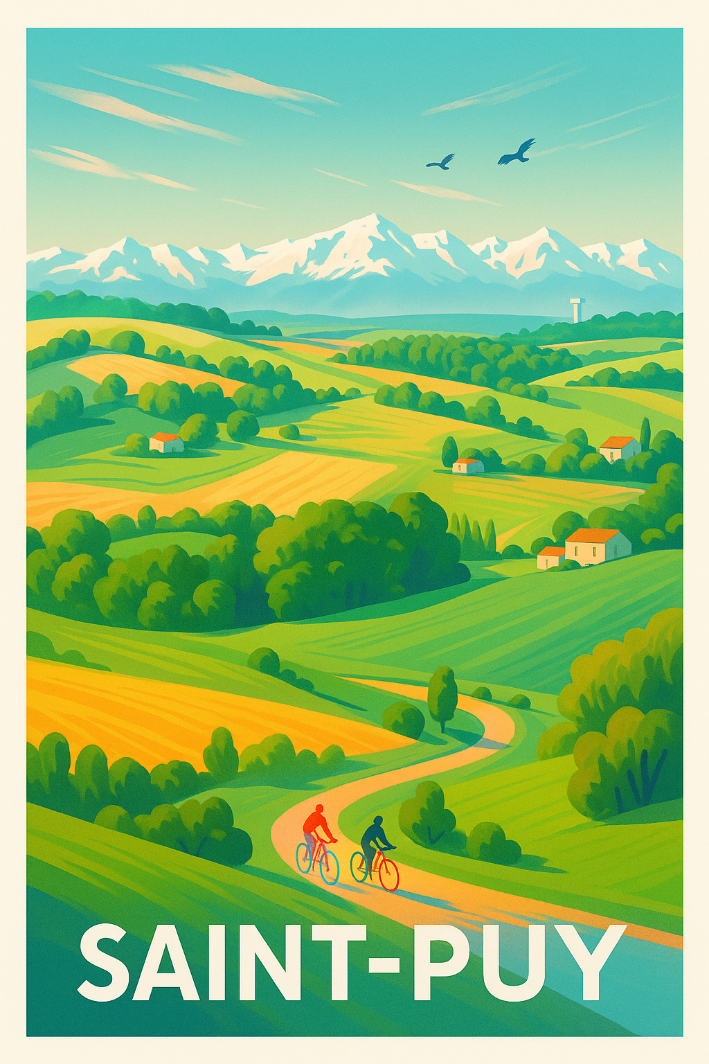 Affiche Saint-Puy — Évasion et douceur de vivre à vélo · poster d'art de Saint-Puy