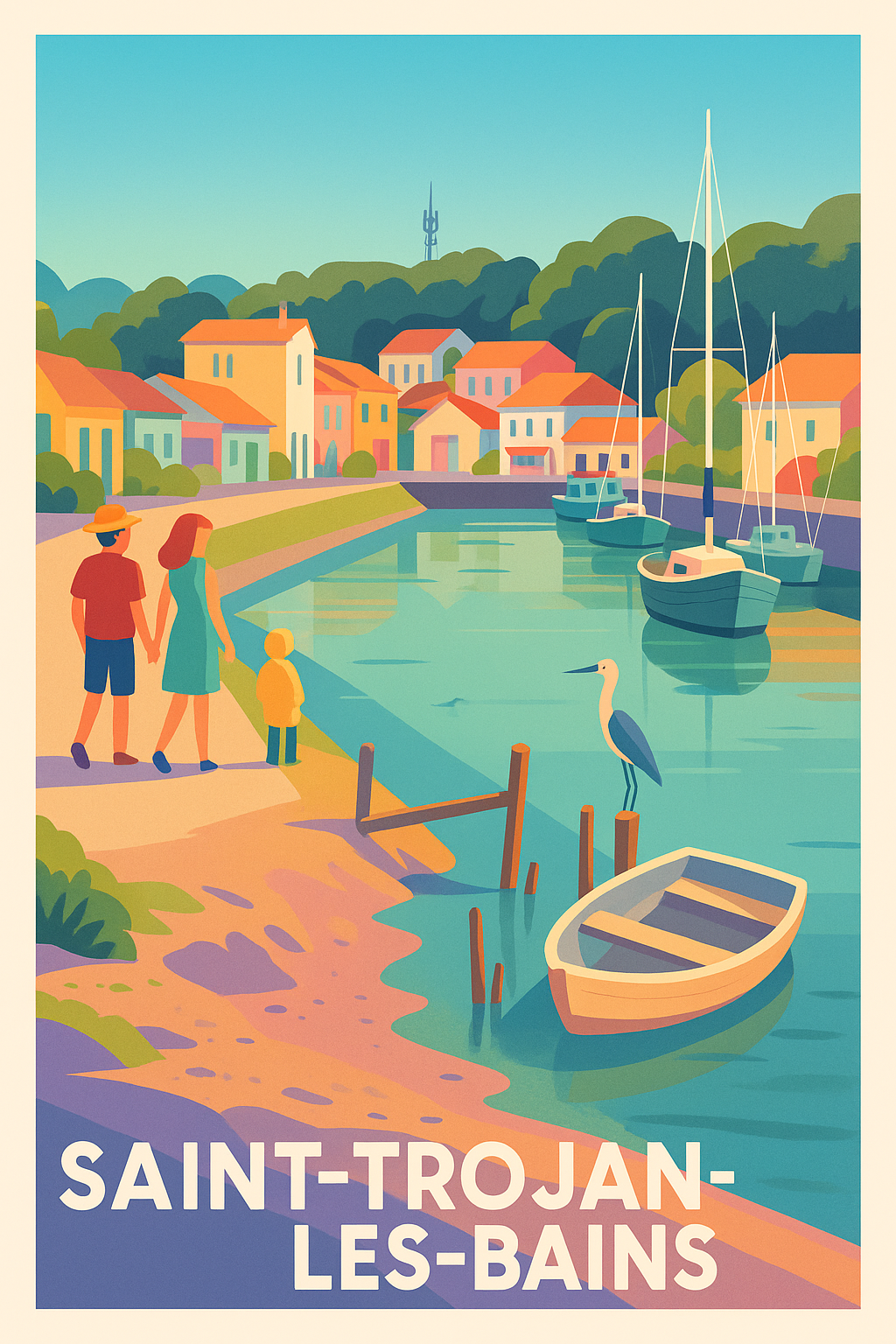 Affiche Saint-Trojan-les-Bains — Escapade paisible au bord de l'eau · poster d'art de Saint-Trojan-les-Bains
