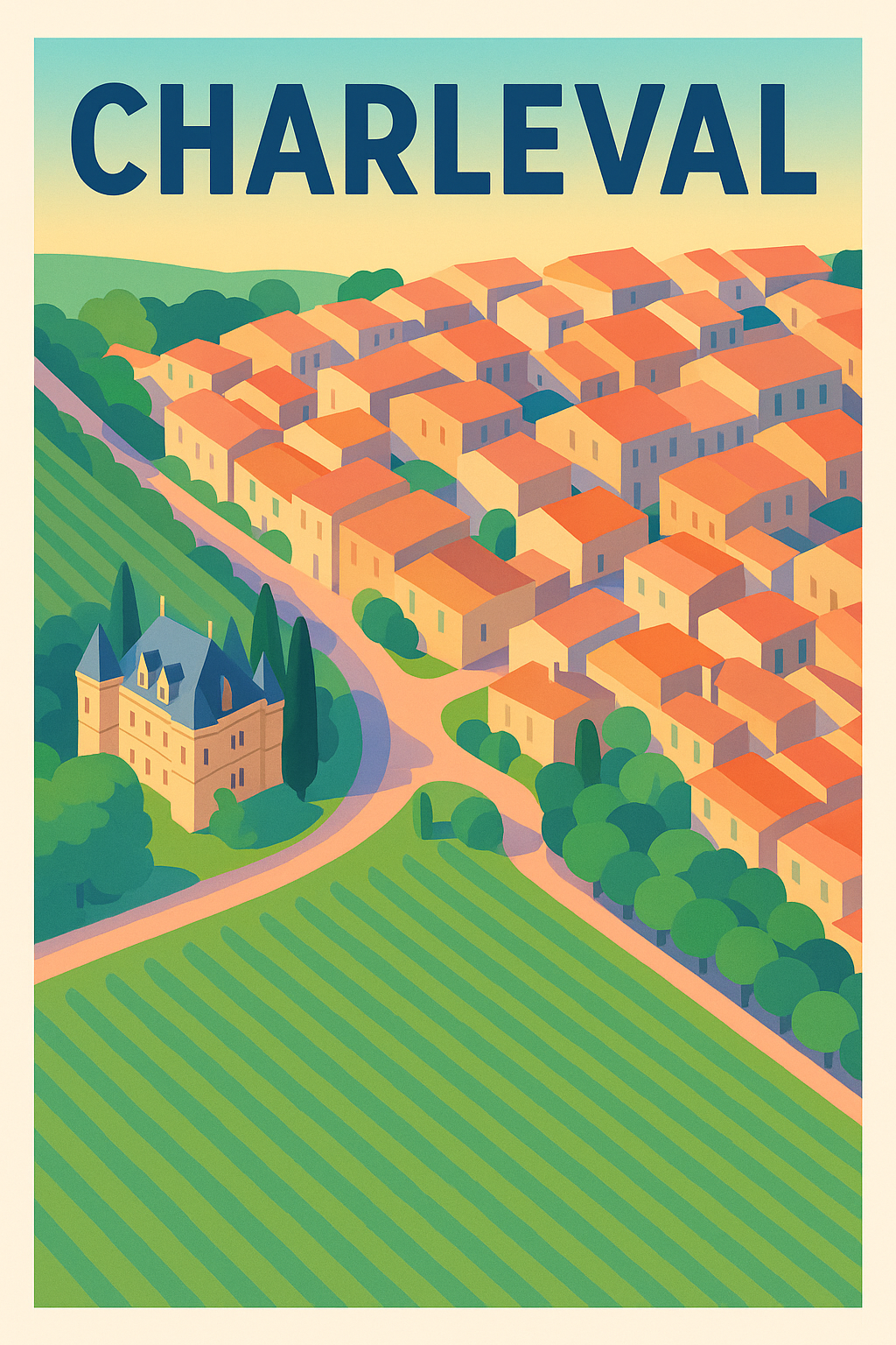 Affiche de Charleval - L'envoûtant village provençal en illustration