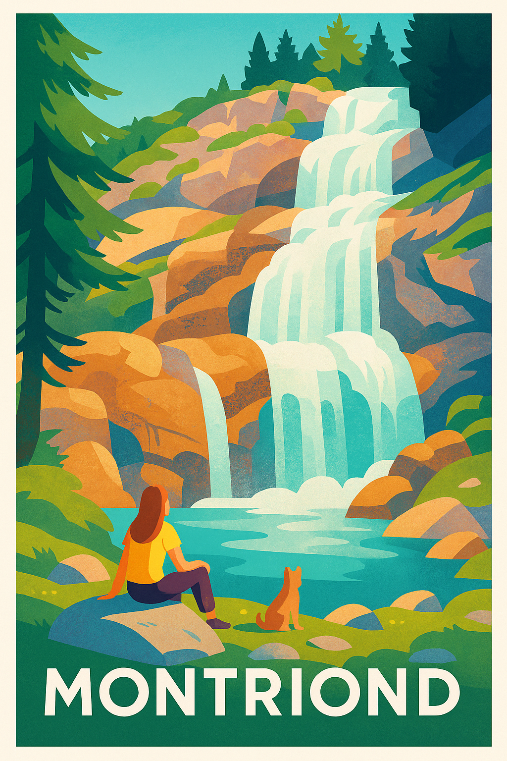 Affiche Montriond — Sérénité au bord de la cascade · poster d'art de Montriond