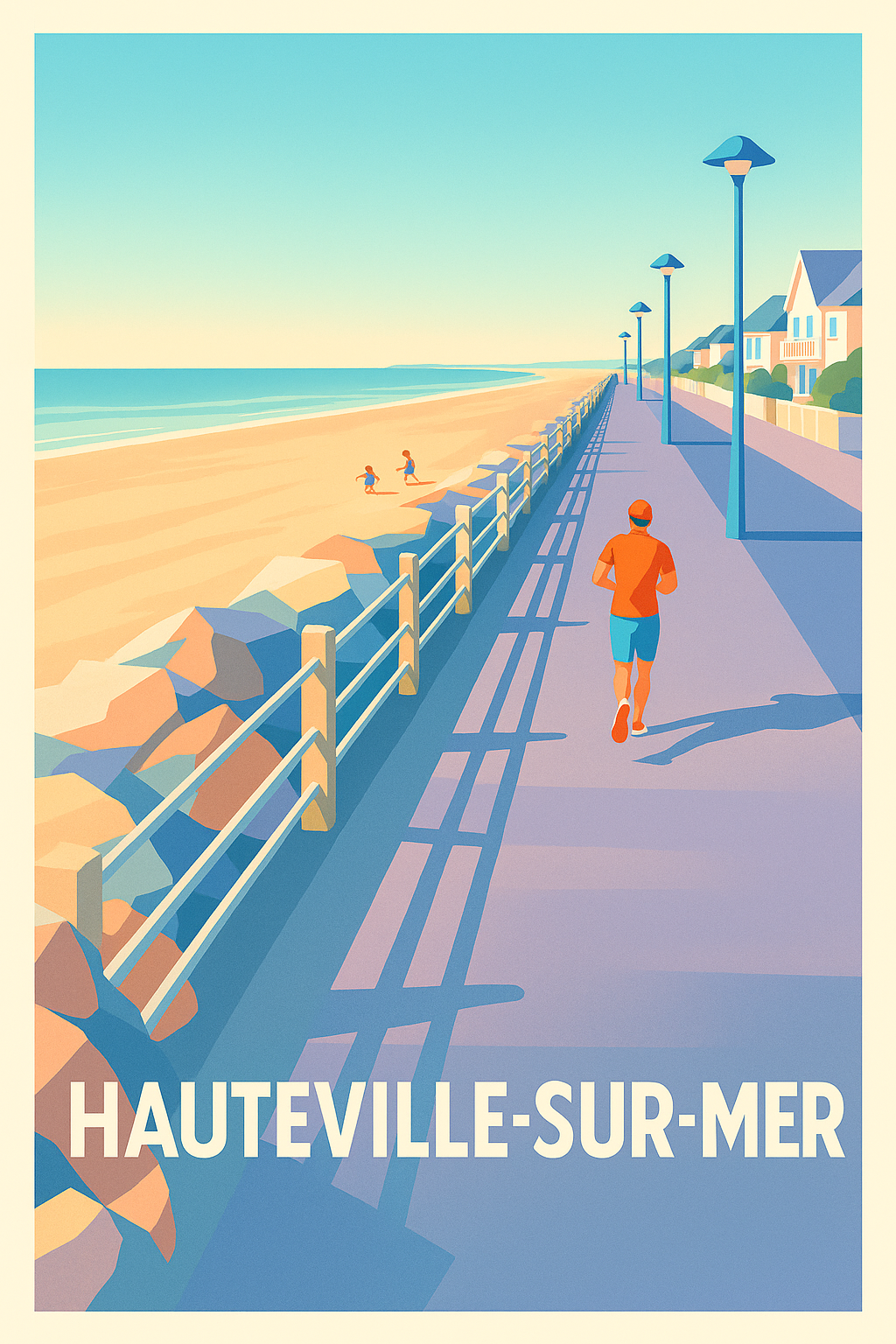 Affiche Hauteville-sur-Mer — Promenade vivifiante au bord de l'océan · poster d'art de Hauteville-sur-Mer