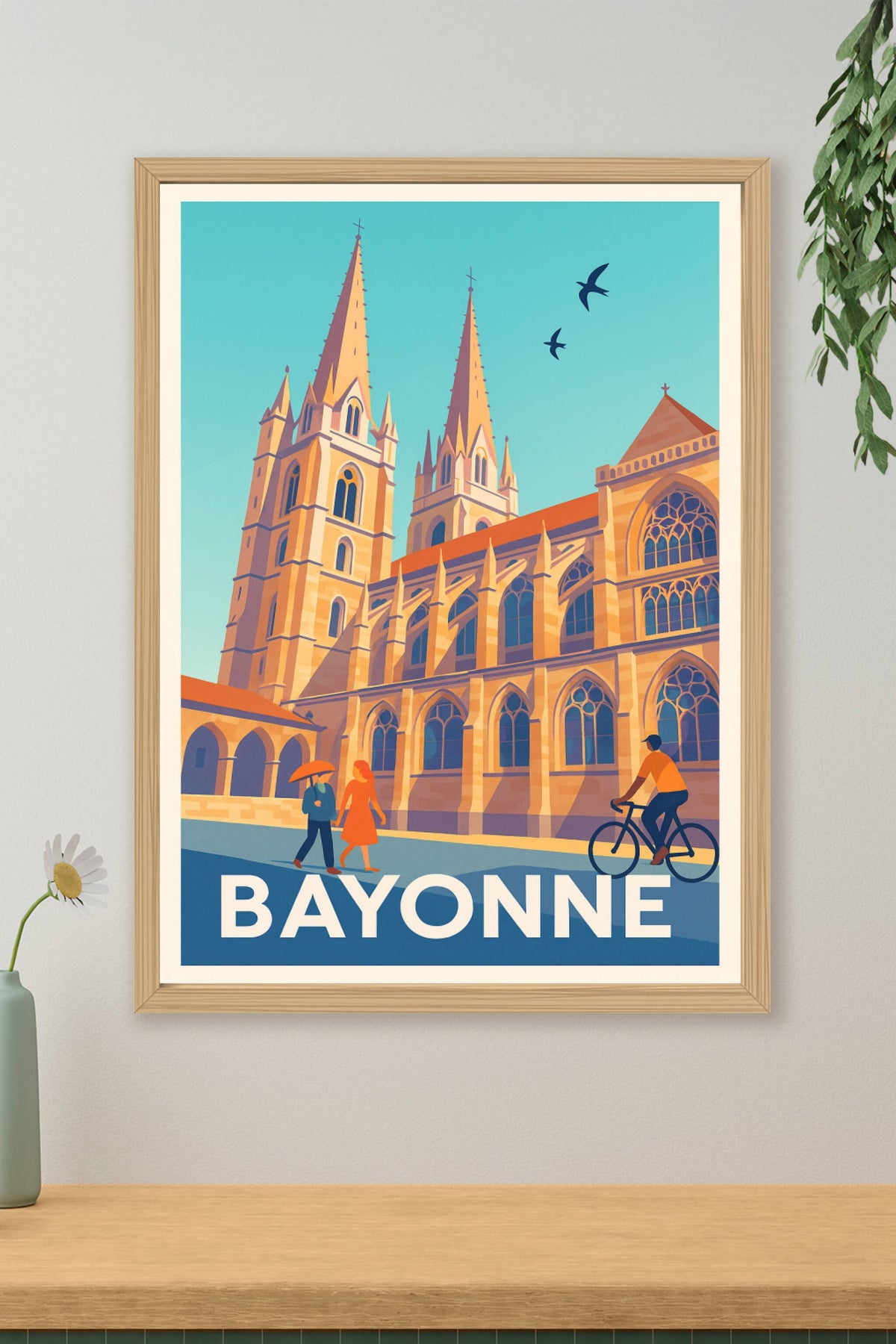 Affiche Bayonne — Charme gothique entre ciel bleu et traditions · poster d'art de Bayonne