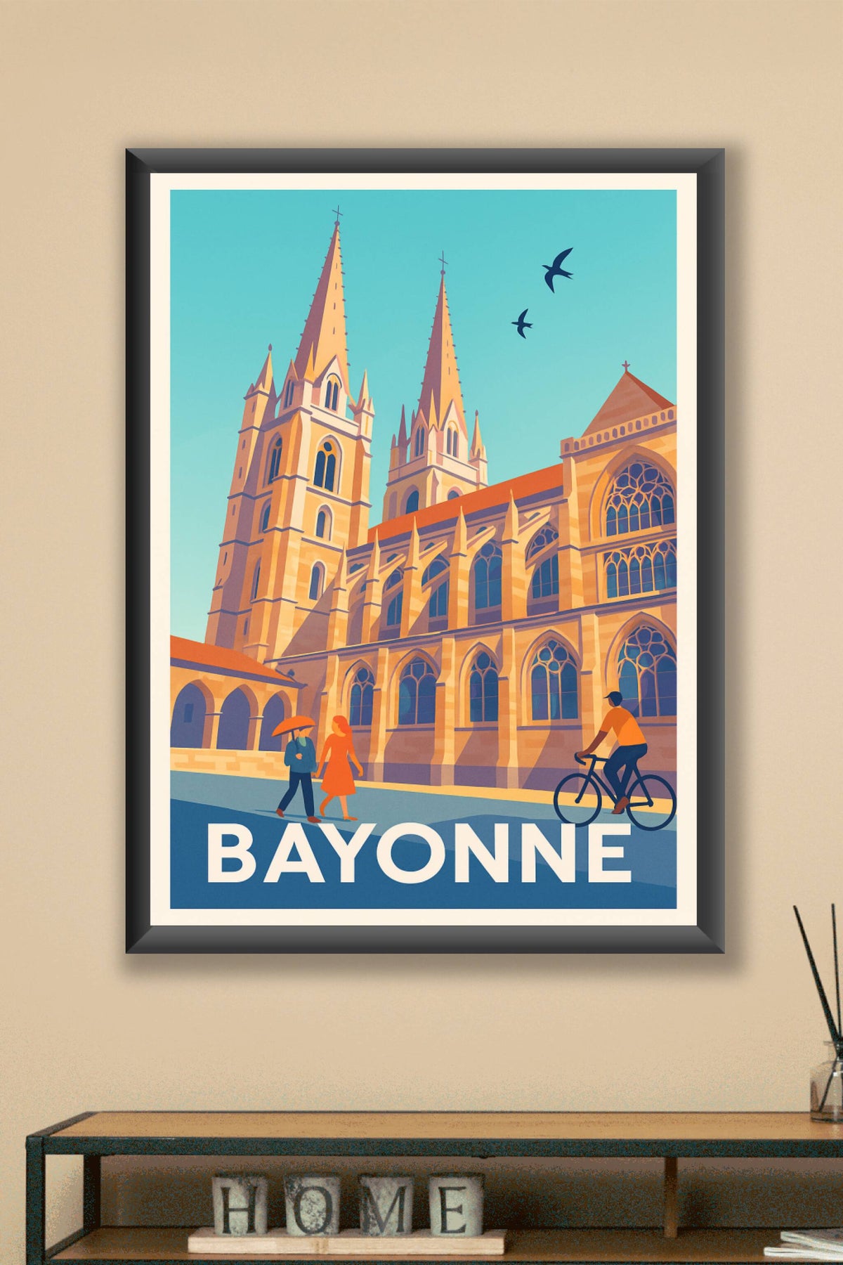 Affiche Bayonne — Charme gothique entre ciel bleu et traditions · poster d'art de Bayonne