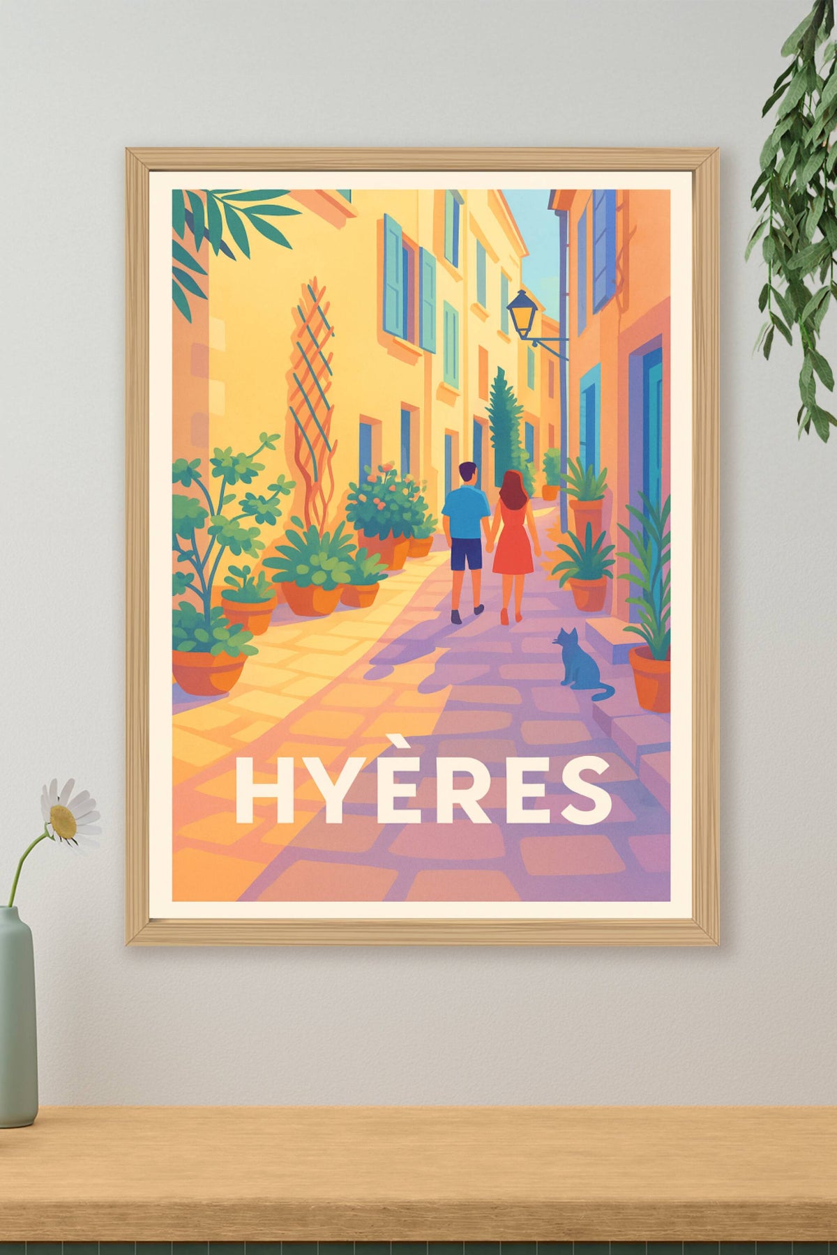Affiche Hyères — Promenade ensoleillée dans les ruelles du Sud · poster d'art de Hyères