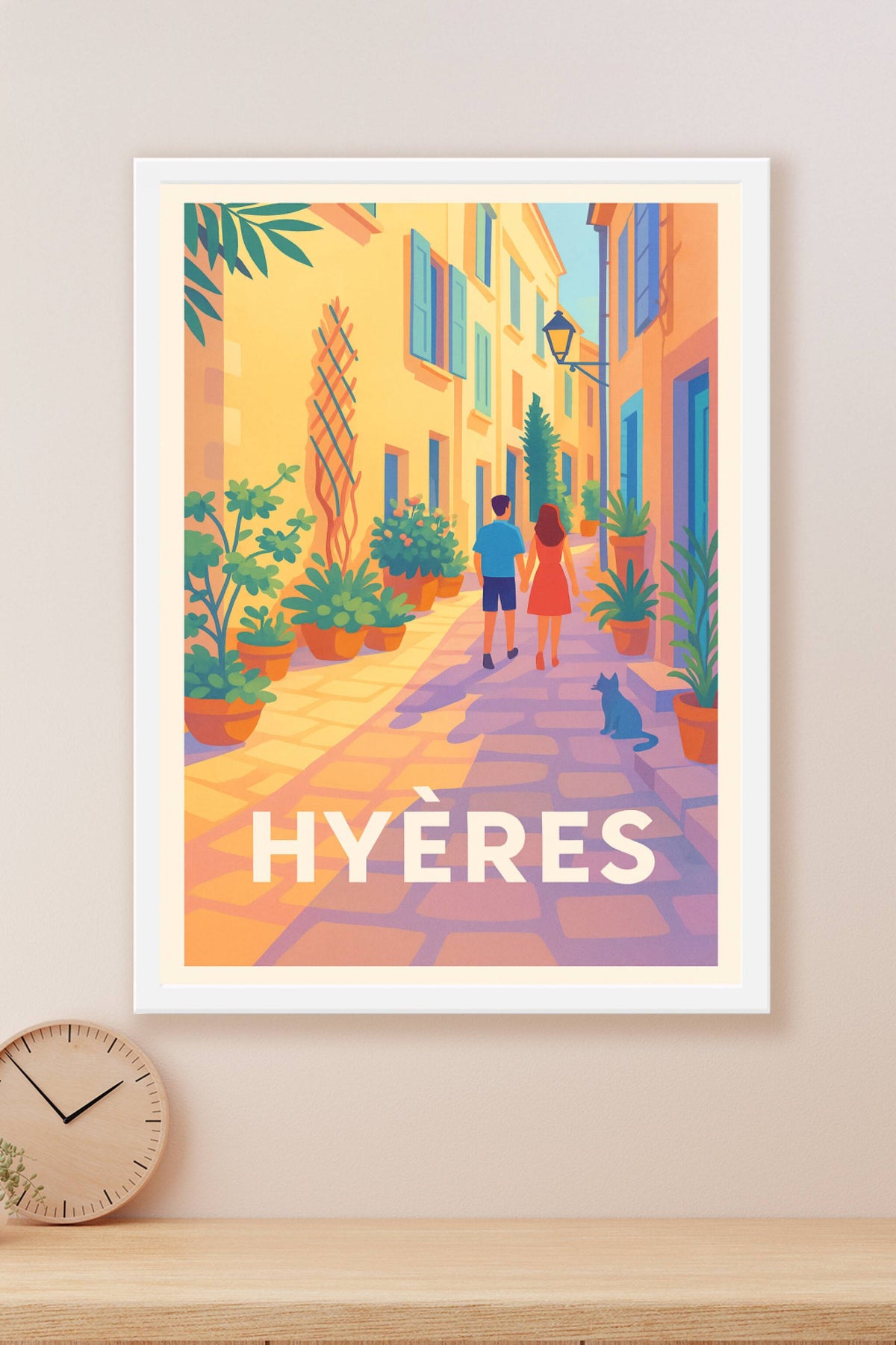 Affiche Hyères — Promenade ensoleillée dans les ruelles du Sud · poster d'art de Hyères