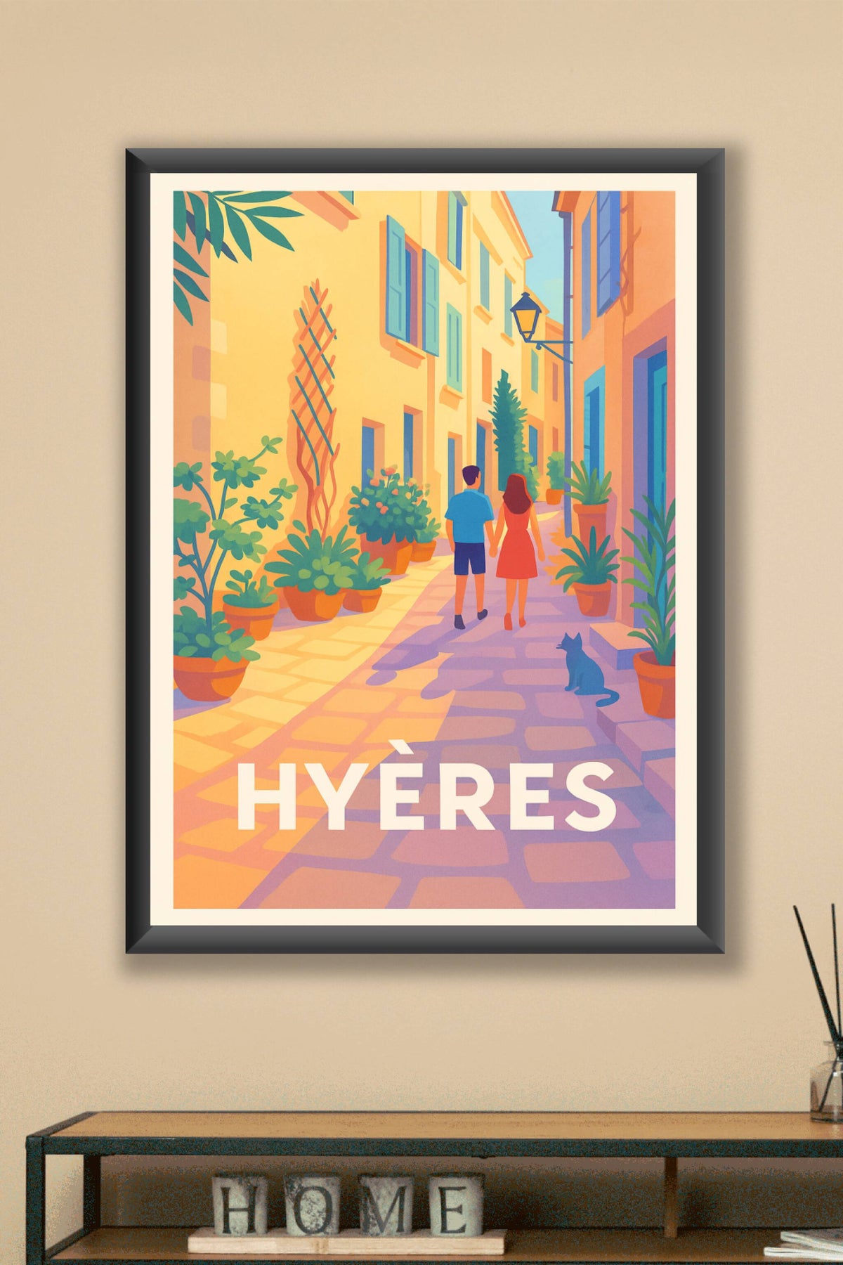 Affiche Hyères — Promenade ensoleillée dans les ruelles du Sud · poster d'art de Hyères